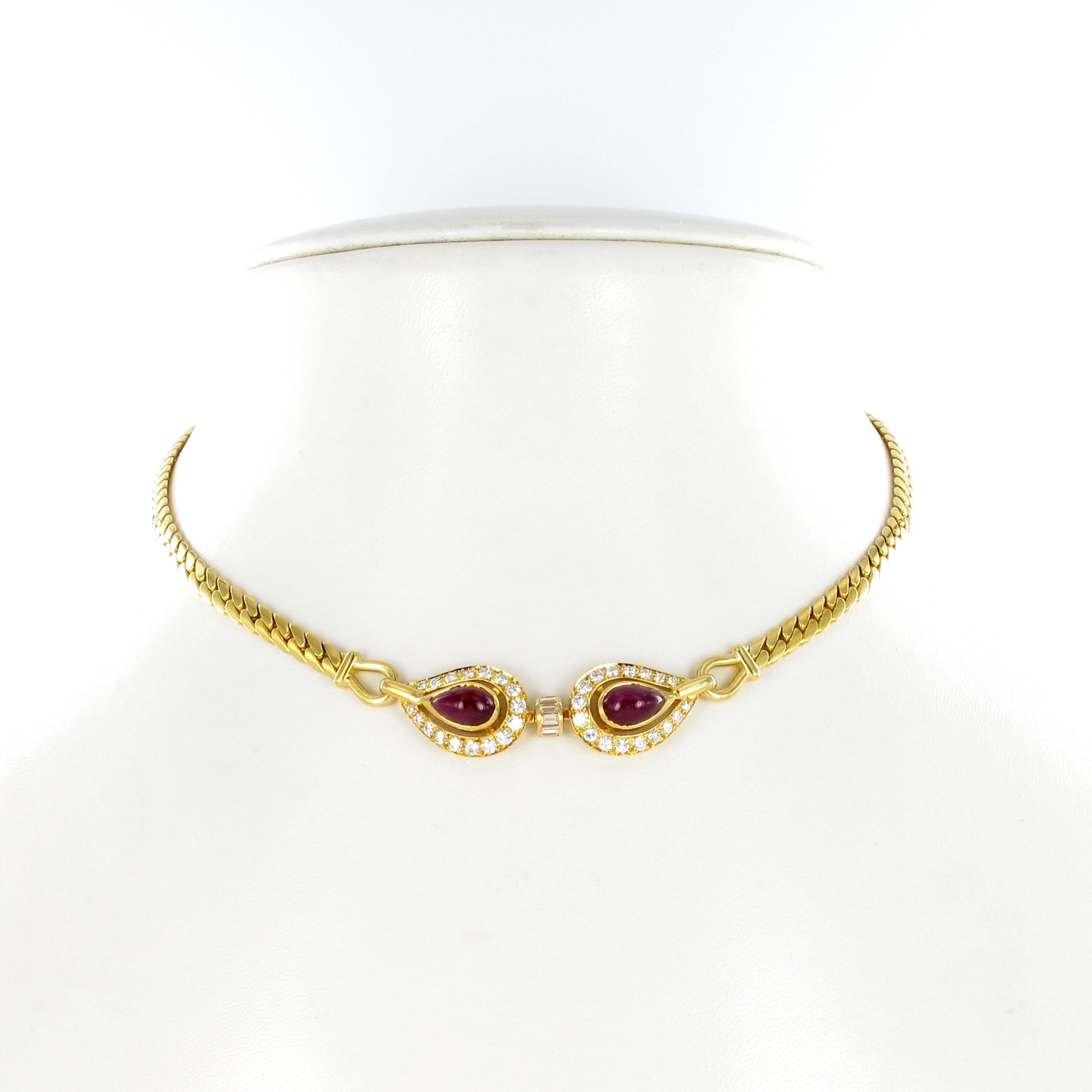 Modern Cartier Paris Ruby and Diamond Necklace in 18 Karat Yellow Gold