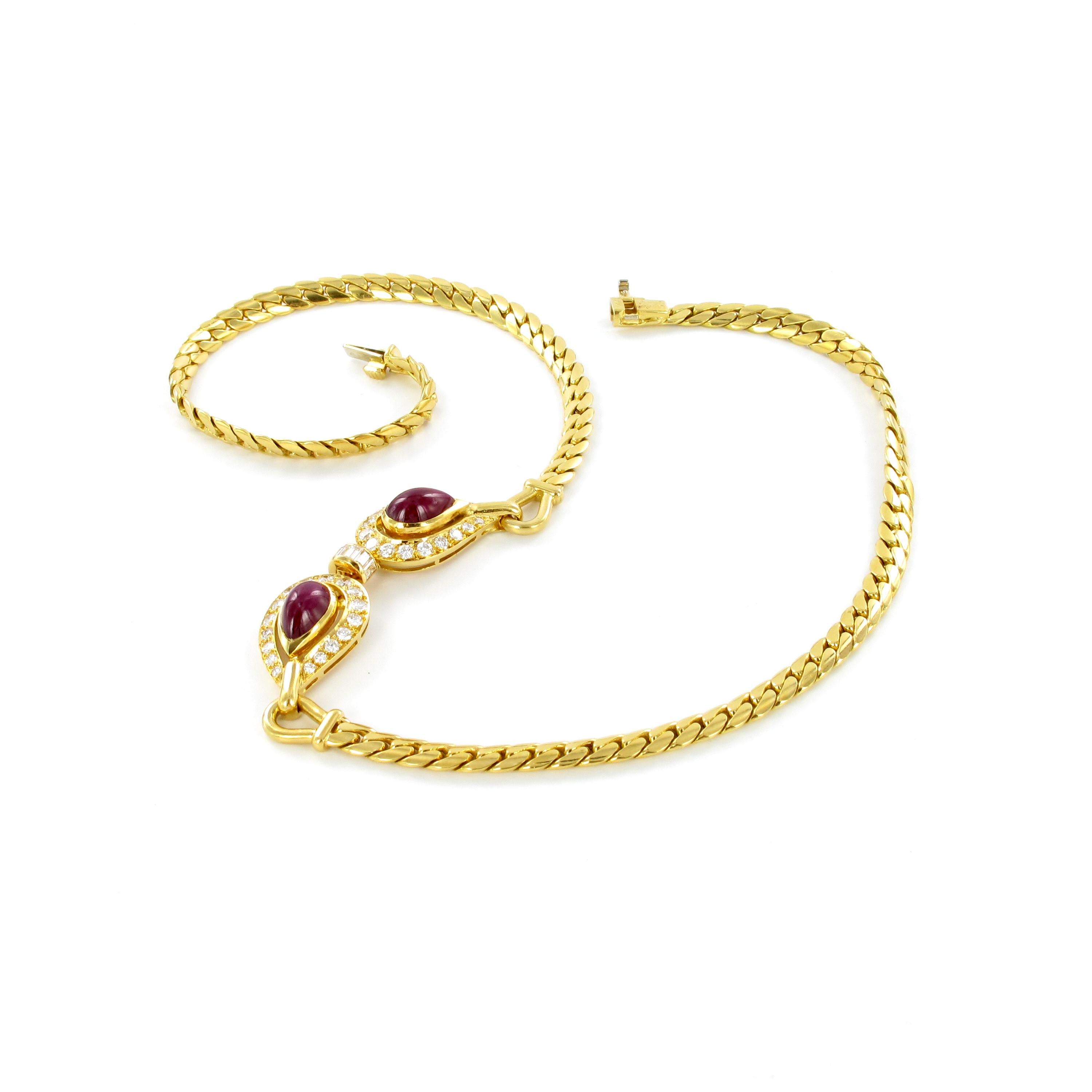 Cabochon Cartier Paris Ruby and Diamond Necklace in 18 Karat Yellow Gold