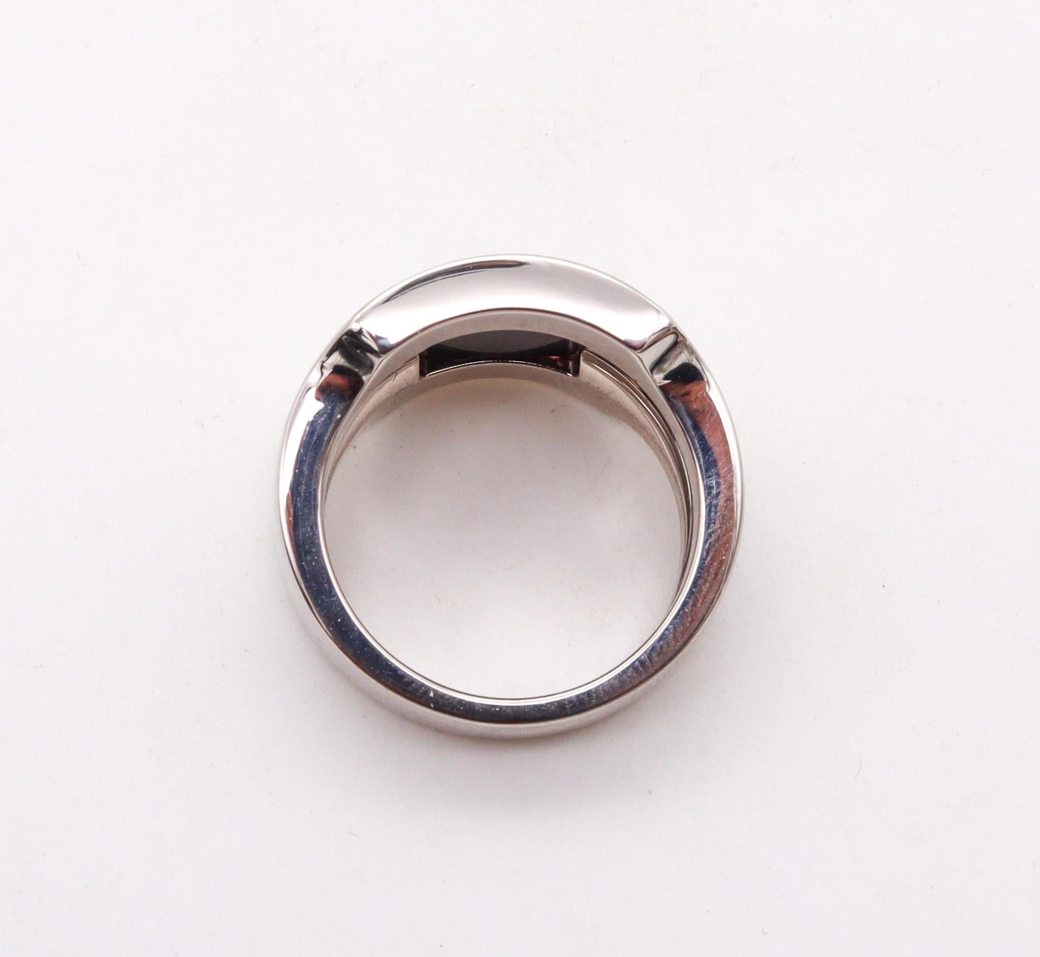 Modernist Cartier Paris Santos Dumont Ring in Solid 18kt White Gold with Hawk Eye Gem
