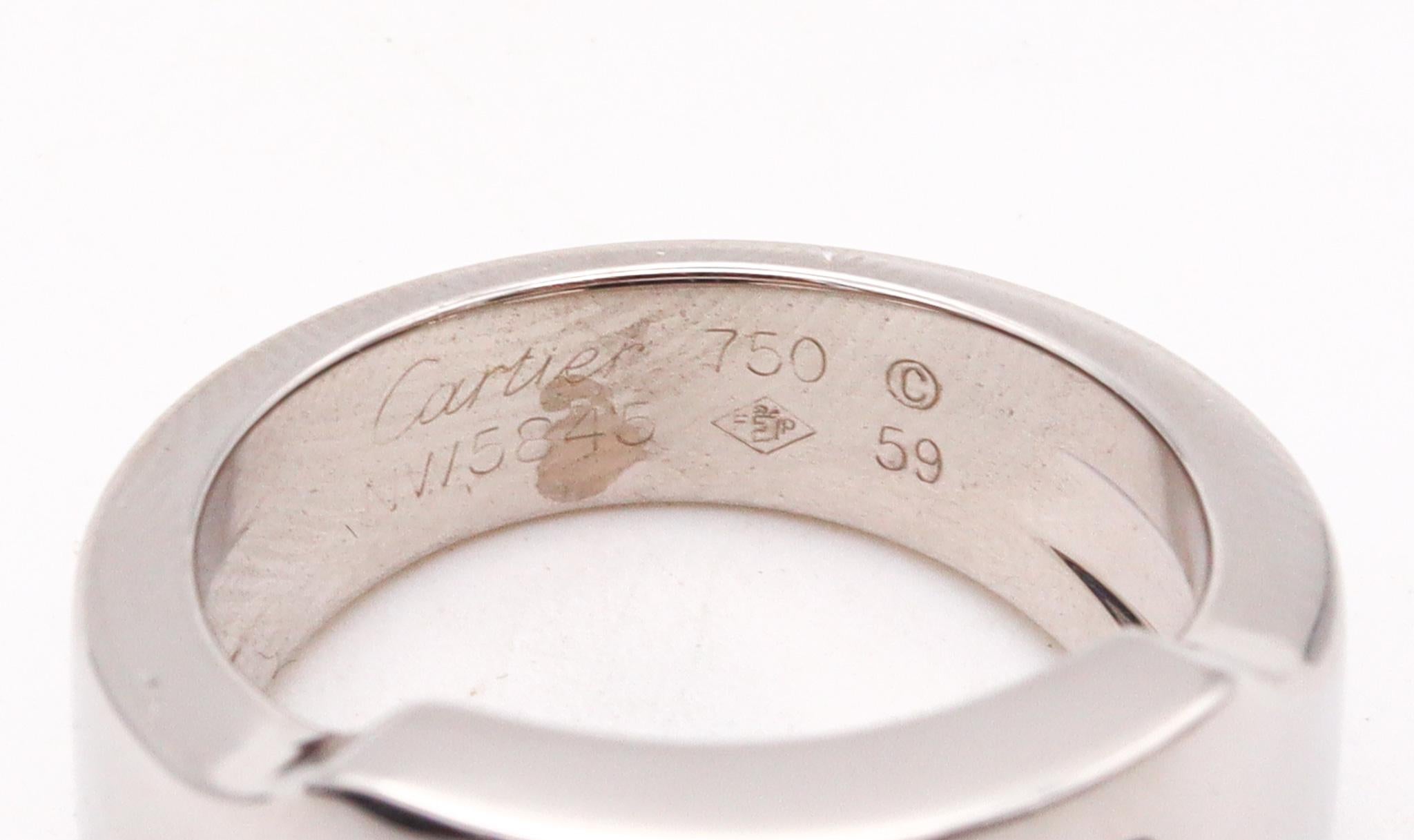 Cartier Paris Santos Dumont Ring in Solid 18kt White Gold with Hawk Eye Gem In Excellent Condition In Miami, FL
