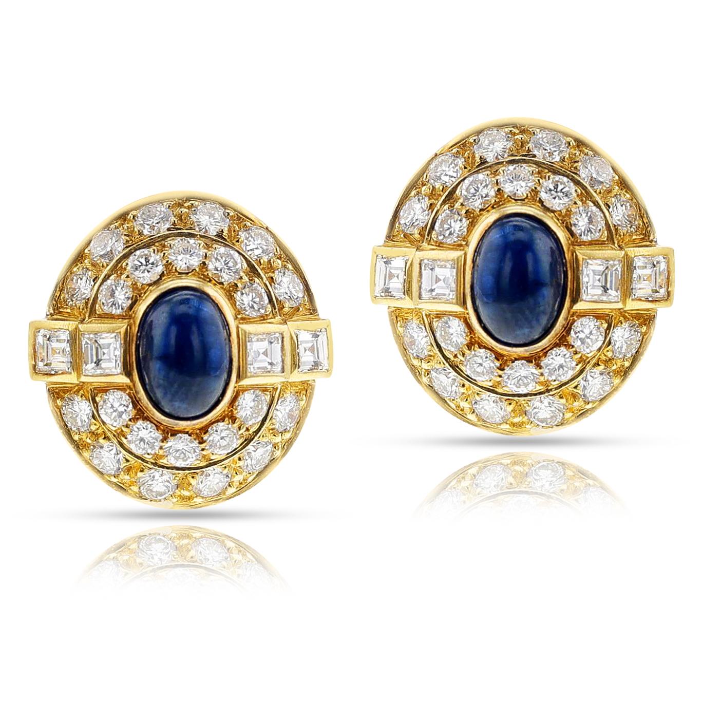 Cartier Paris Sapphire Cabochon and Diamond Earrings, 18k For Sale 1