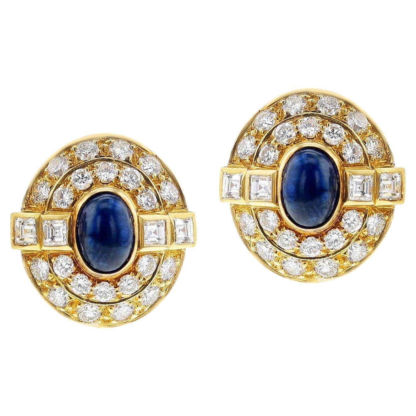 Cartier Paris Sapphire Cabochon and Diamond Earrings, 18k