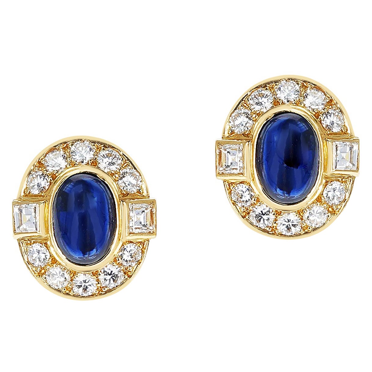 Cartier Paris Saphir-Cabochon- und Diamant-Ohrringe, 18 Karat Gelbgold