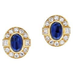 Cartier Paris Saphir-Cabochon- und Diamant-Ohrringe, 18 Karat Gelbgold