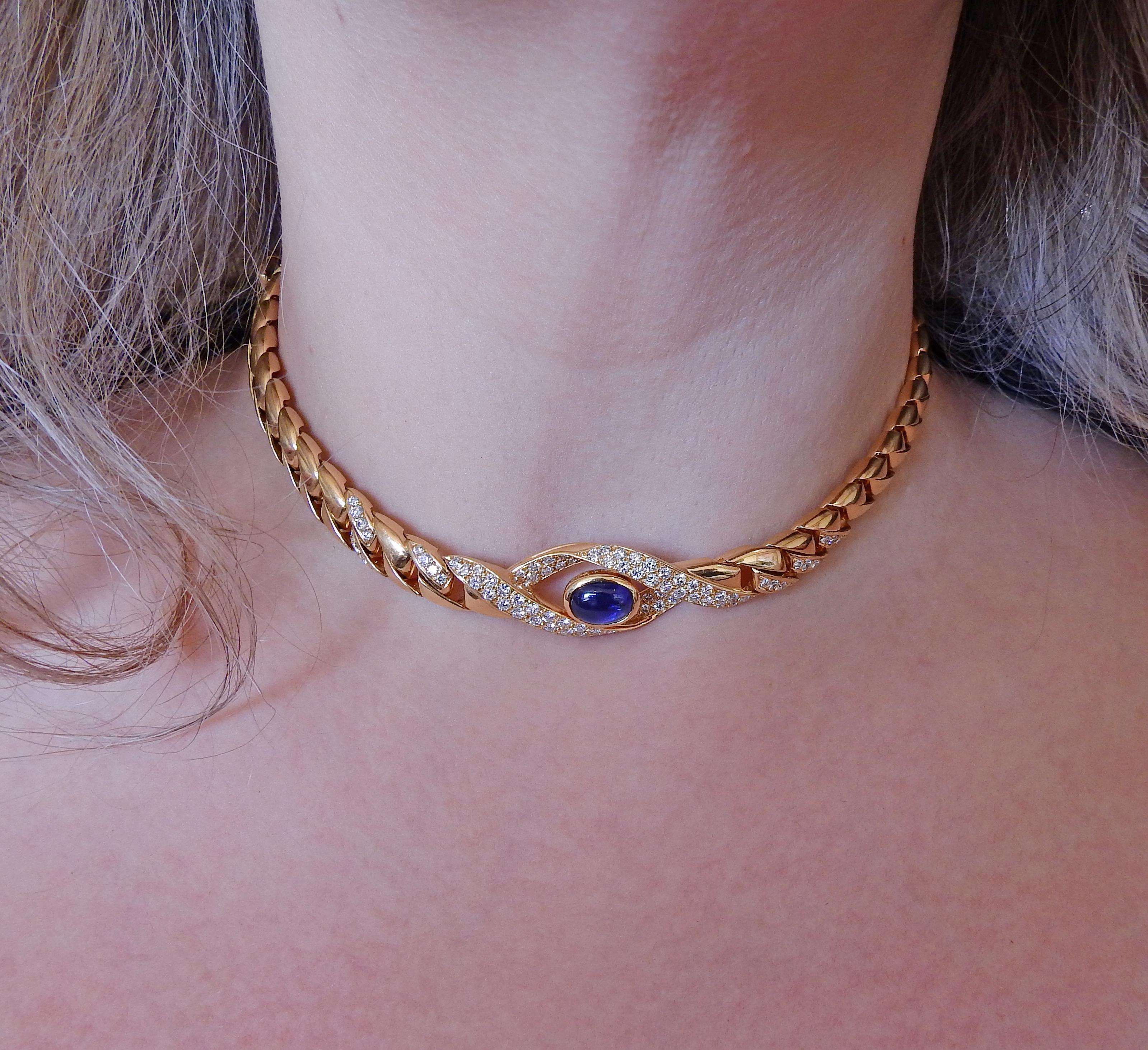 Women's Cartier Paris Sapphire Diamond Gold Curb Link Necklace