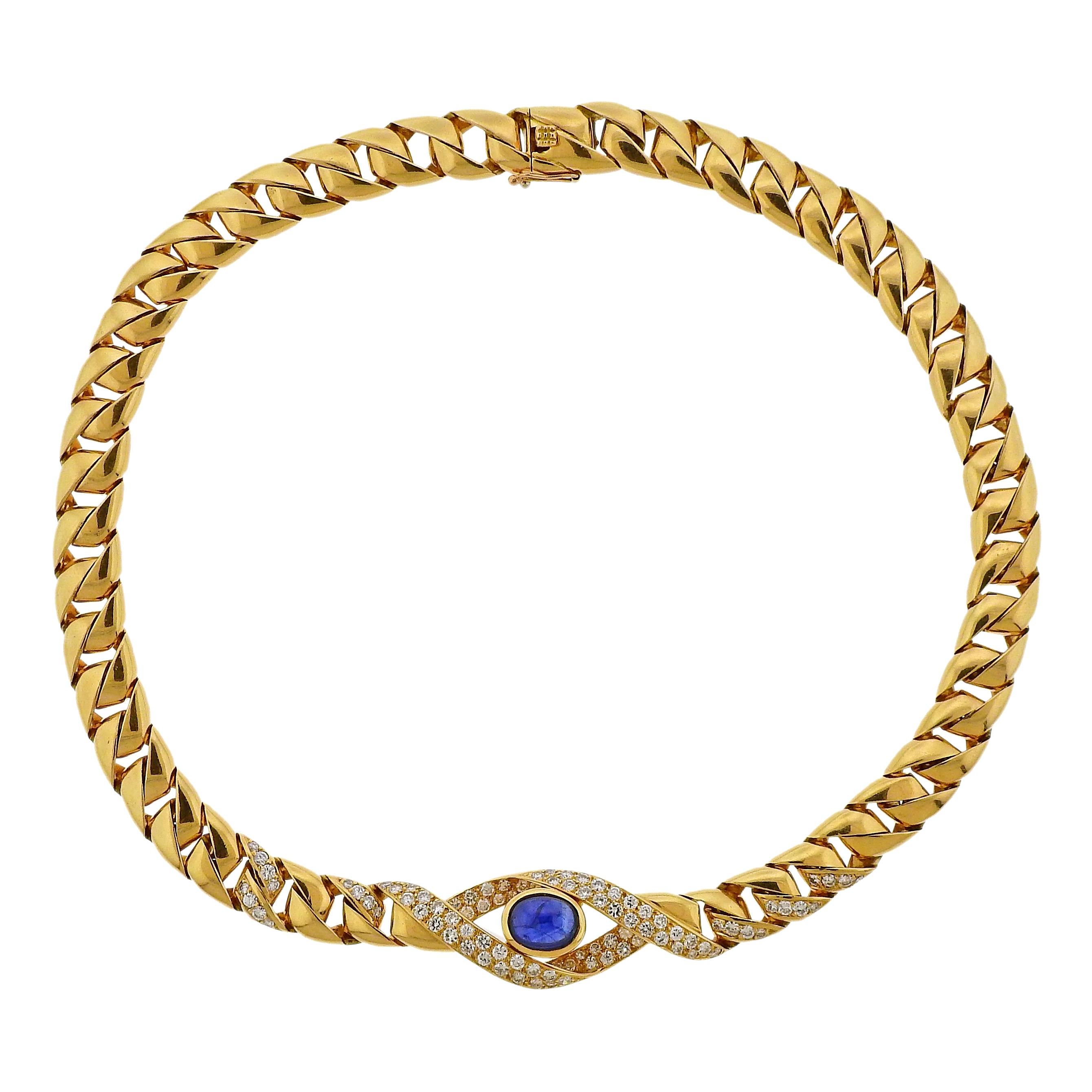 Cartier Paris Sapphire Diamond Gold Curb Link Necklace