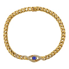 Vintage Cartier Paris Sapphire Diamond Gold Curb Link Necklace