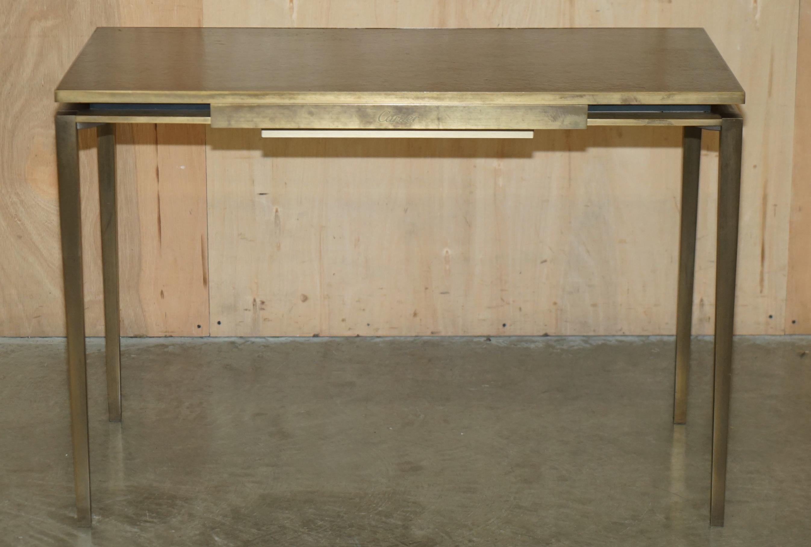 CARTIER PARIS SIGNED BRONZE & LEATHER MID CENTURY MODERN WRiTING TABLE DESK For Sale 5