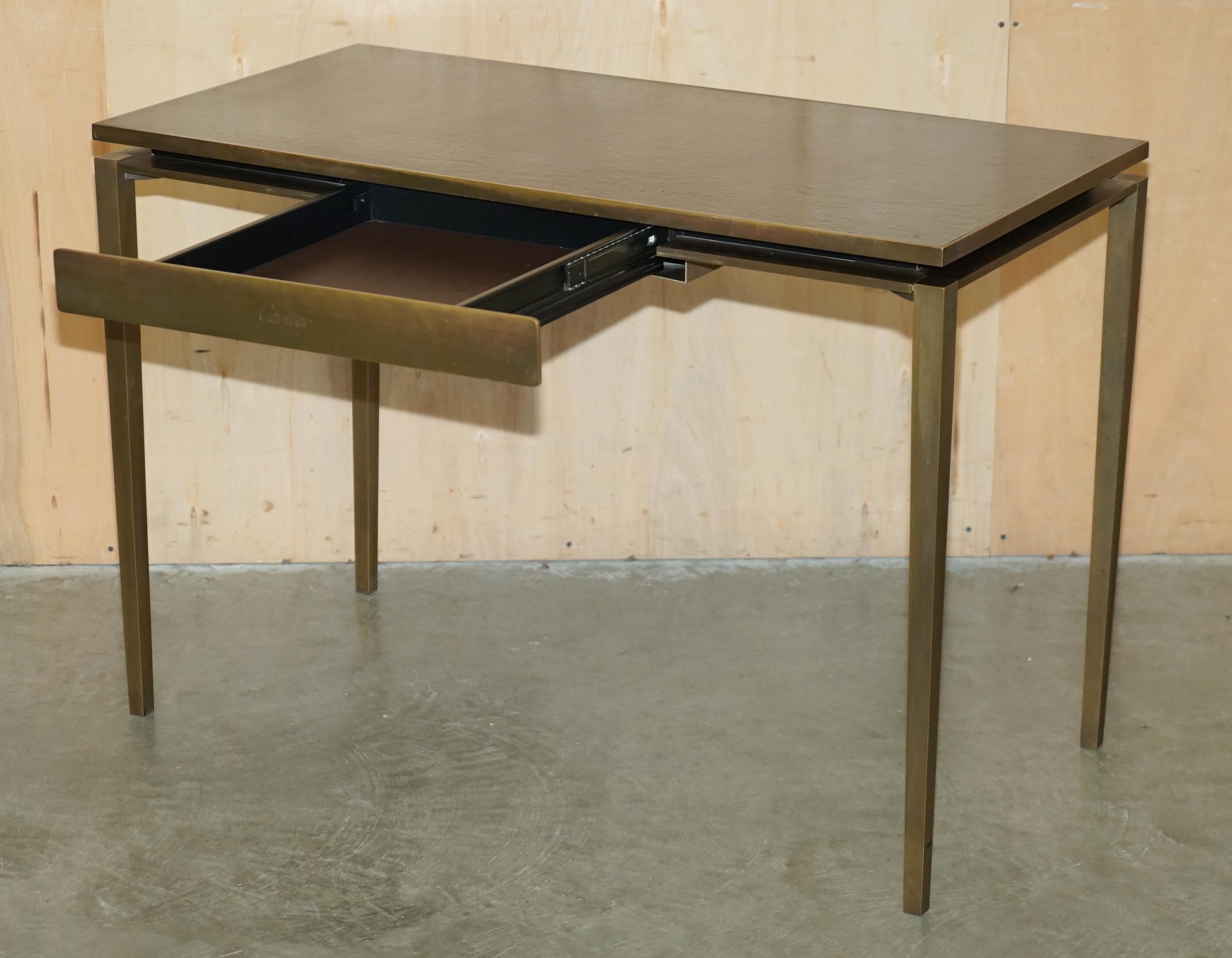 CARTIER PARIS SIGNED BRONZE & LEATHER MID CENTURY MODERN WRiTING TABLE DESK For Sale 9