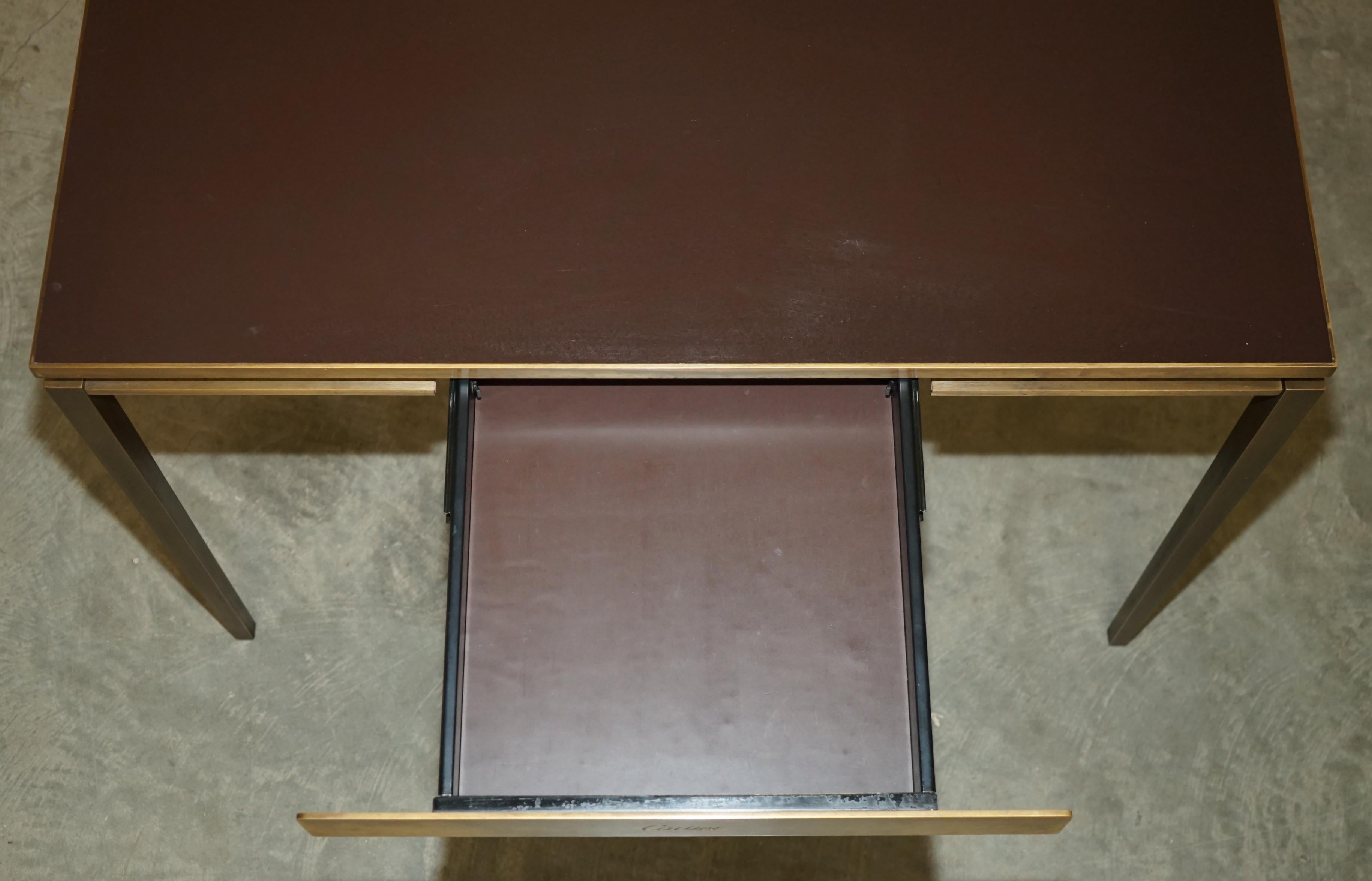 CARTIER PARIS SIGNED BRONZE & LEATHER MID CENTURY MODERN WRiTING TABLE DESK For Sale 10