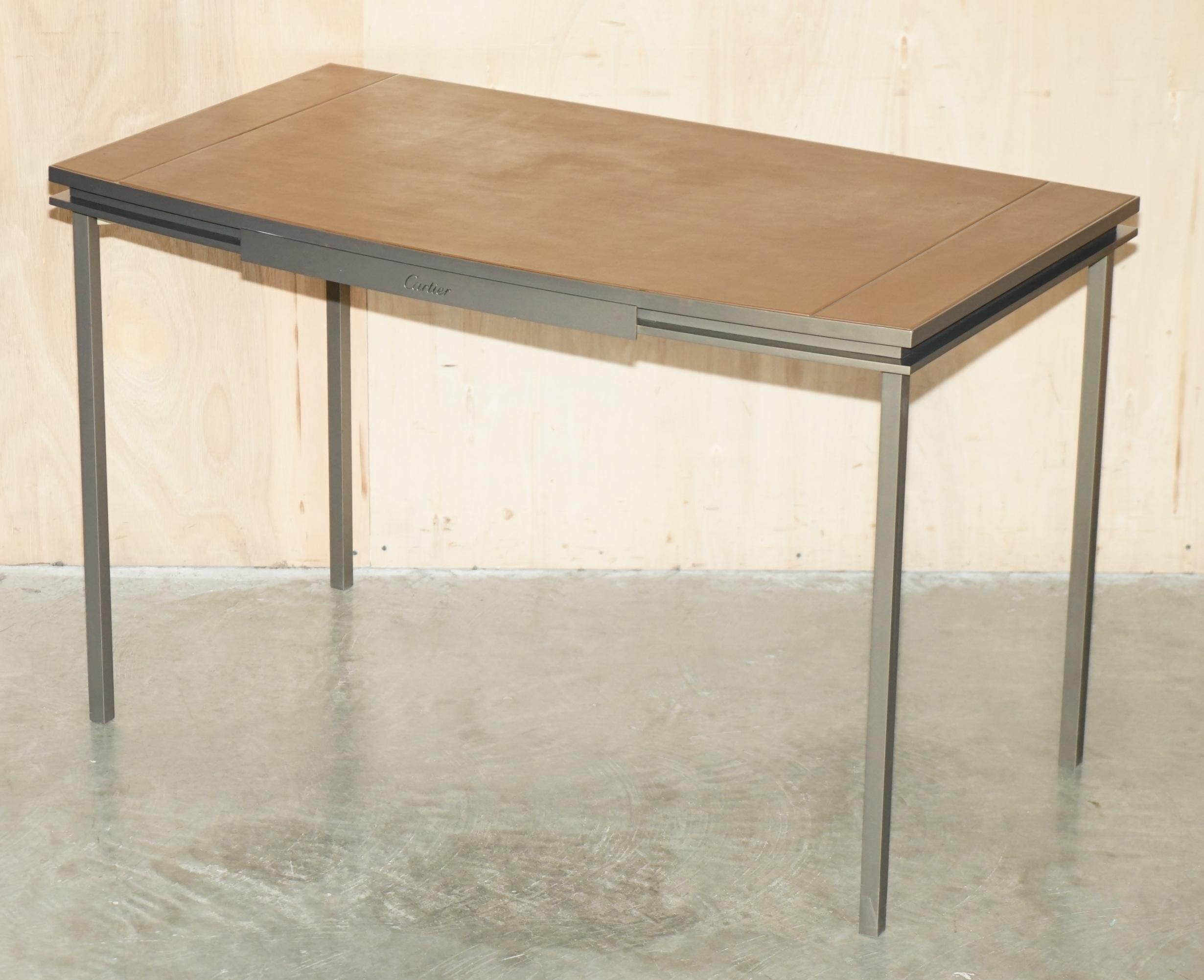Royal House Antiques

Royal House Antiques is delighted to offer for sale this super rare, highly collectable, original Mid Century Modern Circa 1960-1970 Cartier Paris Bronze & Brown Leather Writing table Desk

Please note the delivery fee listed