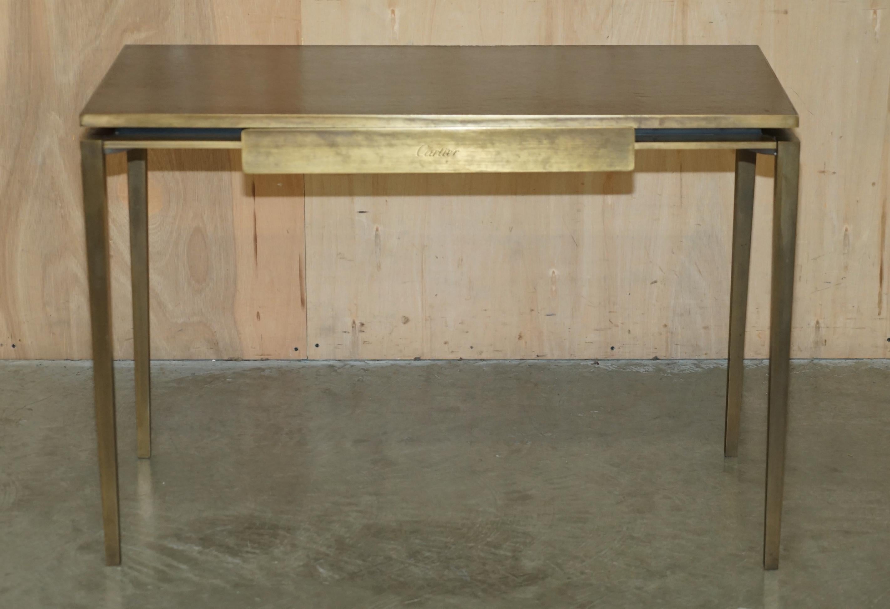 Art Deco CARTIER PARIS SIGNED BRONZE & LEATHER MID CENTURY MODERN WRiTING TABLE DESK For Sale