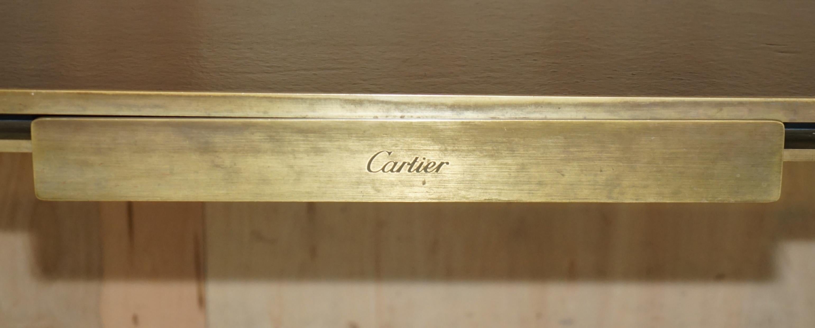 French CARTIER PARIS SIGNED BRONZE & LEATHER MID CENTURY MODERN WRiTING TABLE DESK For Sale