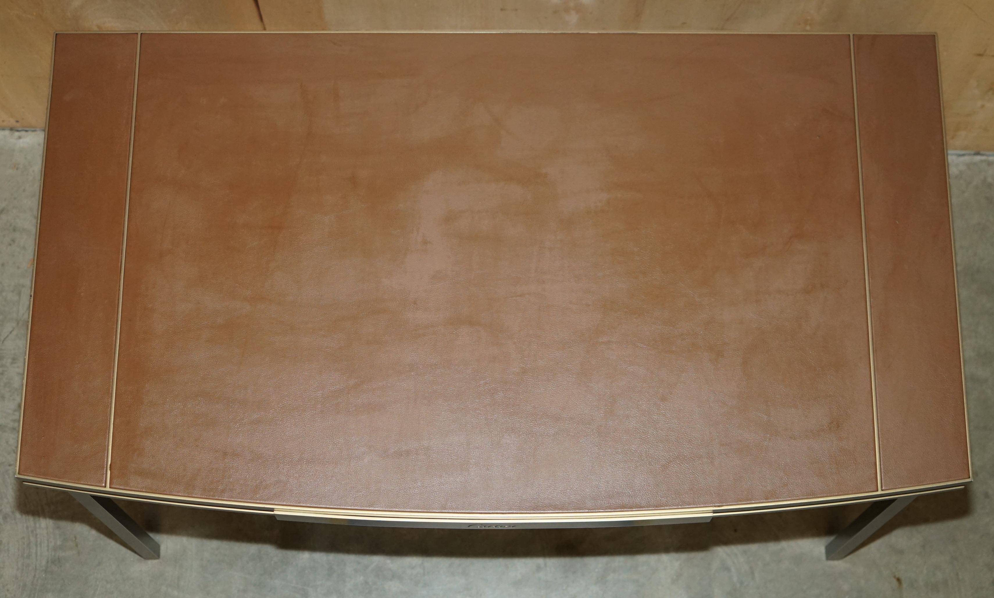 French CARTIER PARIS SIGNED BRONZE & LEATHER MID CENTURY MODERN WRiTING TABLE DESK For Sale
