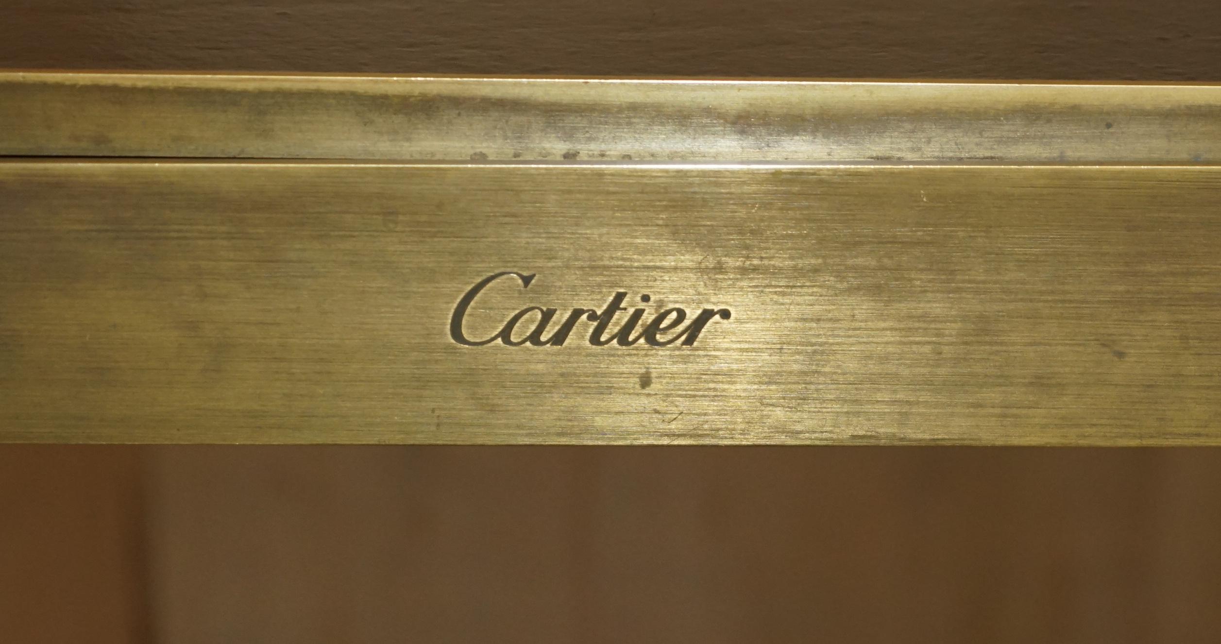 Hand-Crafted CARTIER PARIS SIGNED BRONZE & LEATHER MID CENTURY MODERN WRiTING TABLE DESK For Sale