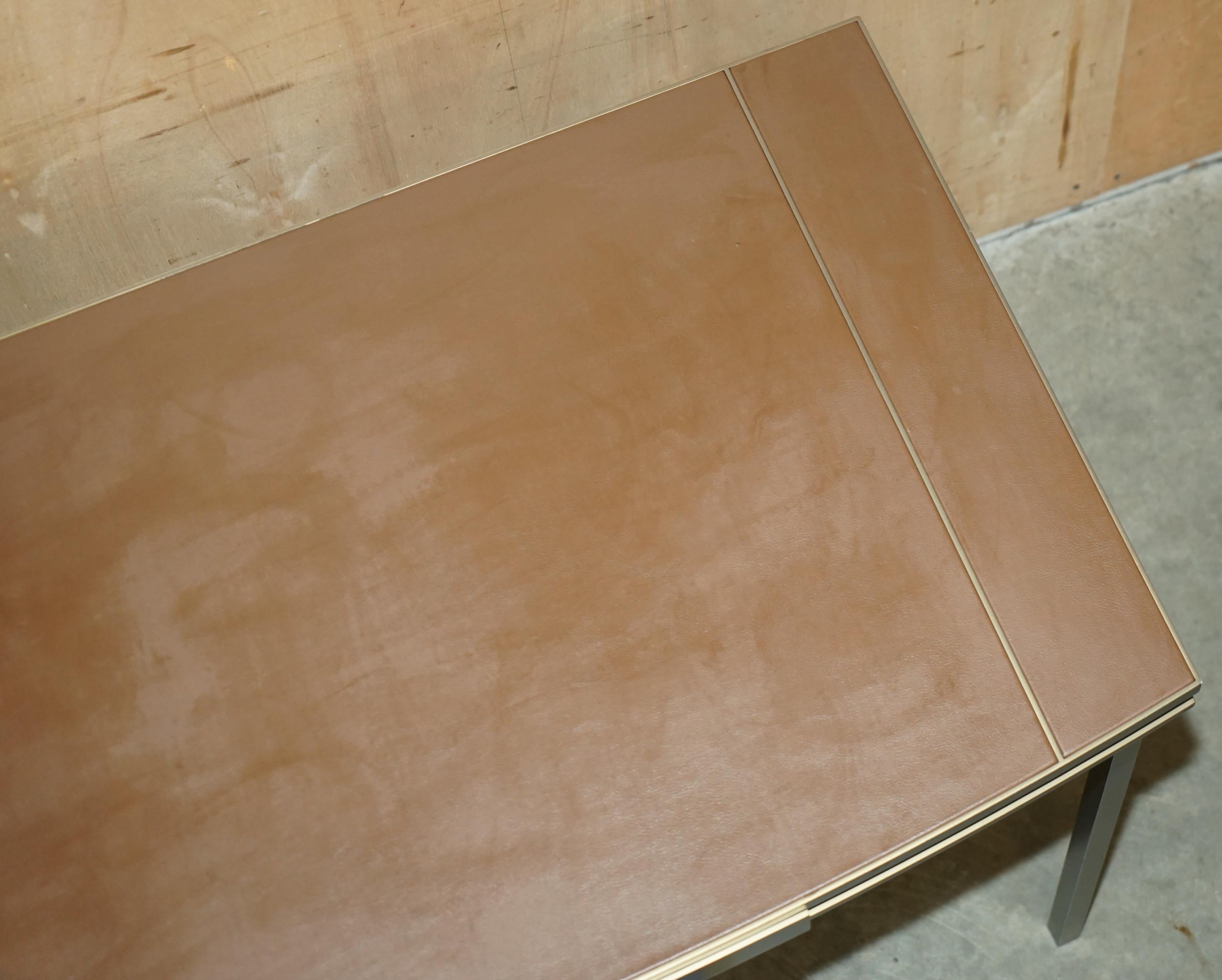 Hand-Crafted CARTIER PARIS SIGNED BRONZE & LEATHER MID CENTURY MODERN WRiTING TABLE DESK For Sale