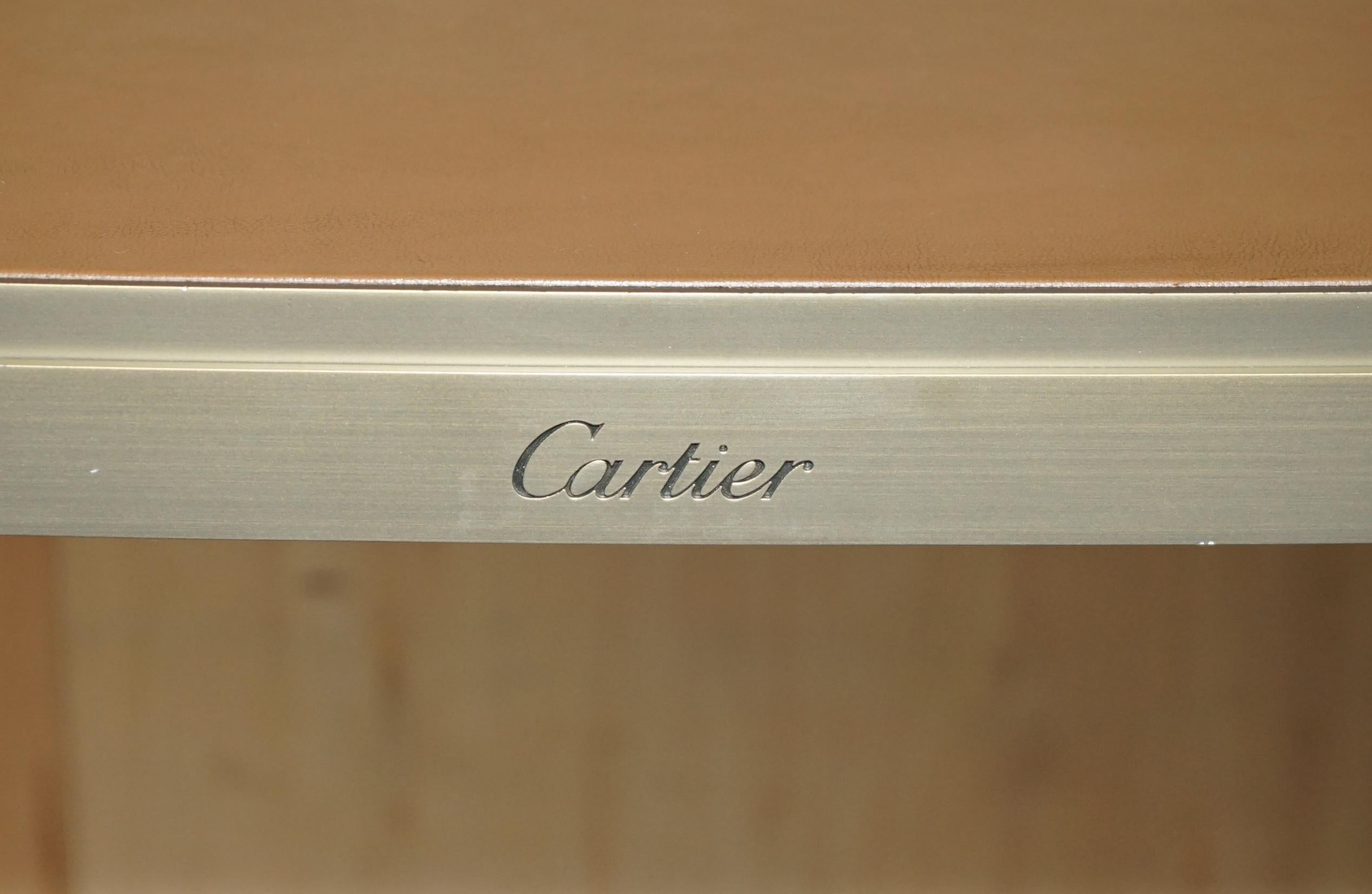Bronze CARTIER PARIS SIGNED BRONZE & LEATHER MID CENTURY MODERN WRiTING TABLE DESK For Sale
