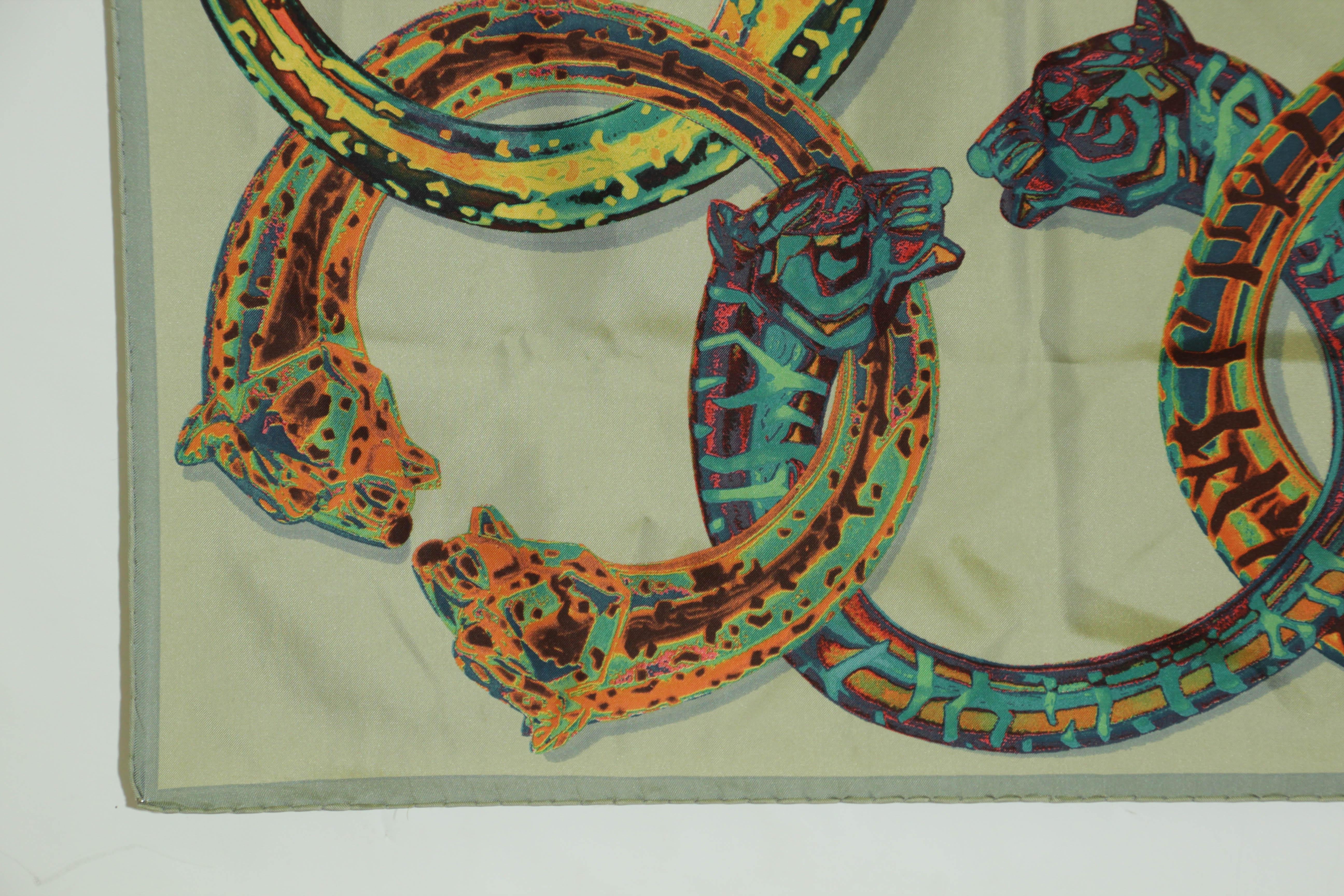 CARTIER Paris Silk Scarf Panther Bracelets Jewellery in Box For Sale 9