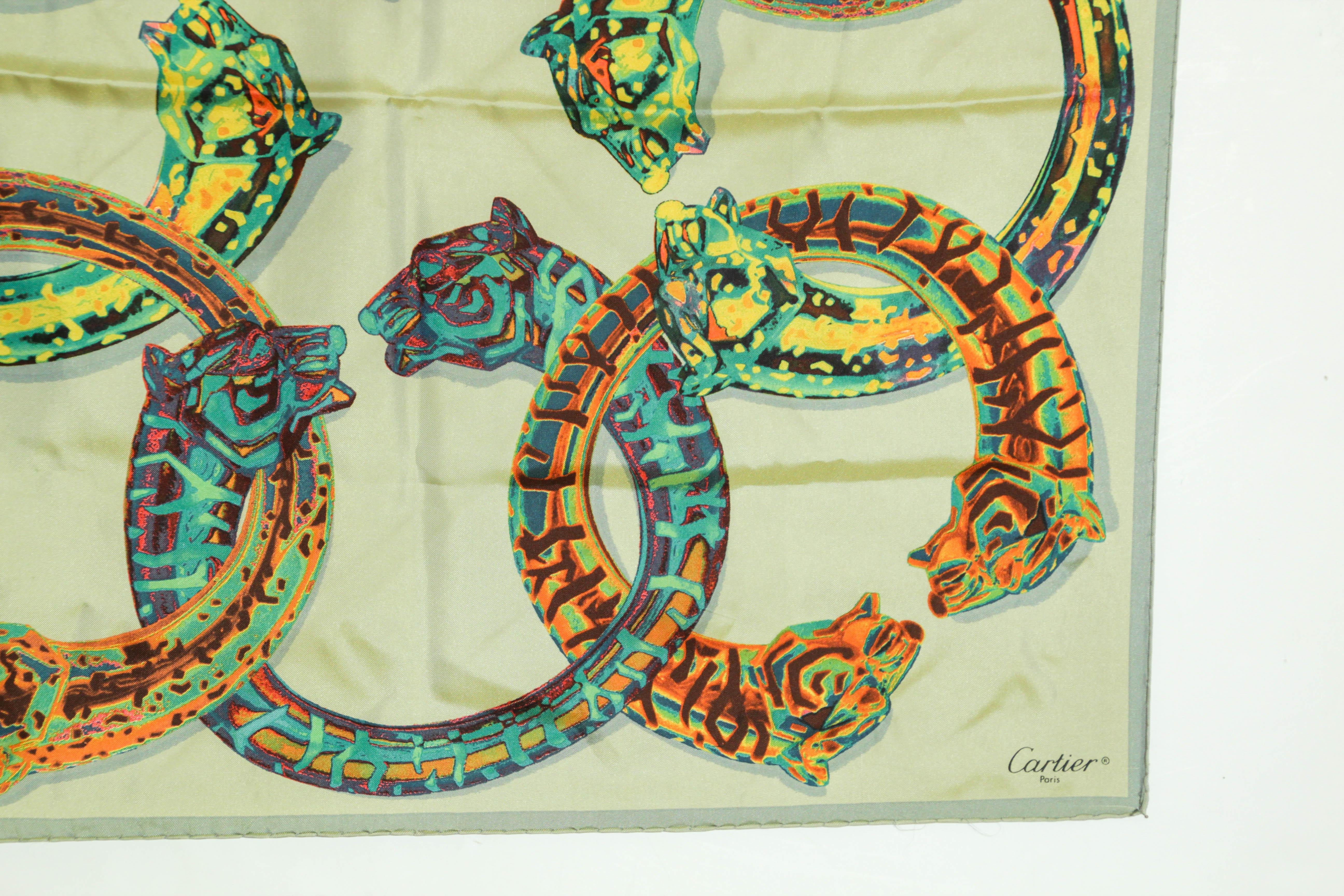 CARTIER Paris Silk Scarf Panther Bracelets Jewellery in Box For Sale 10