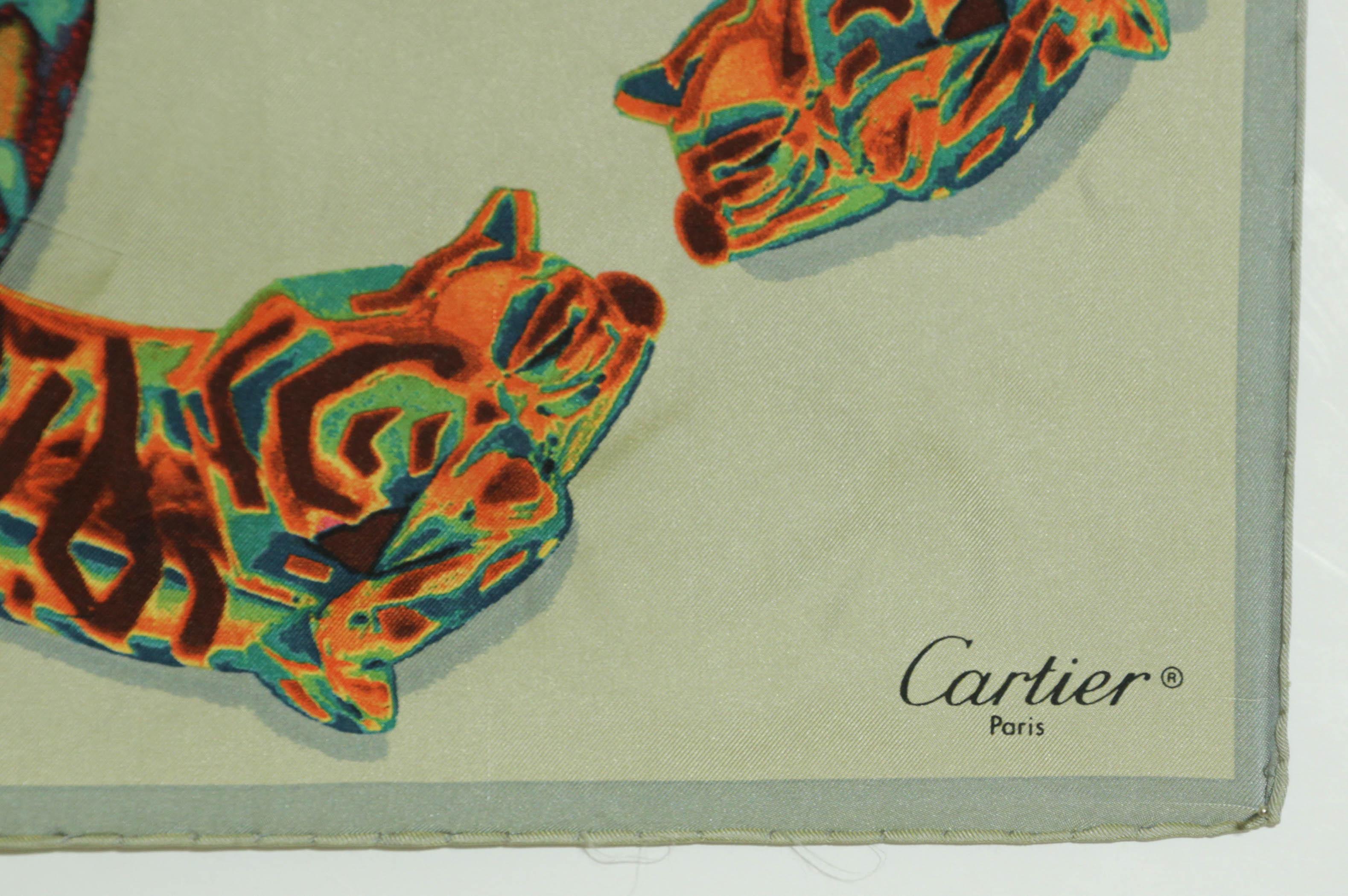 CARTIER Paris Silk Scarf Panther Bracelets Jewellery in Box For Sale 11