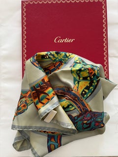CARTIER Paris Silk Scarf Panther Bracelets Jewellery in Box