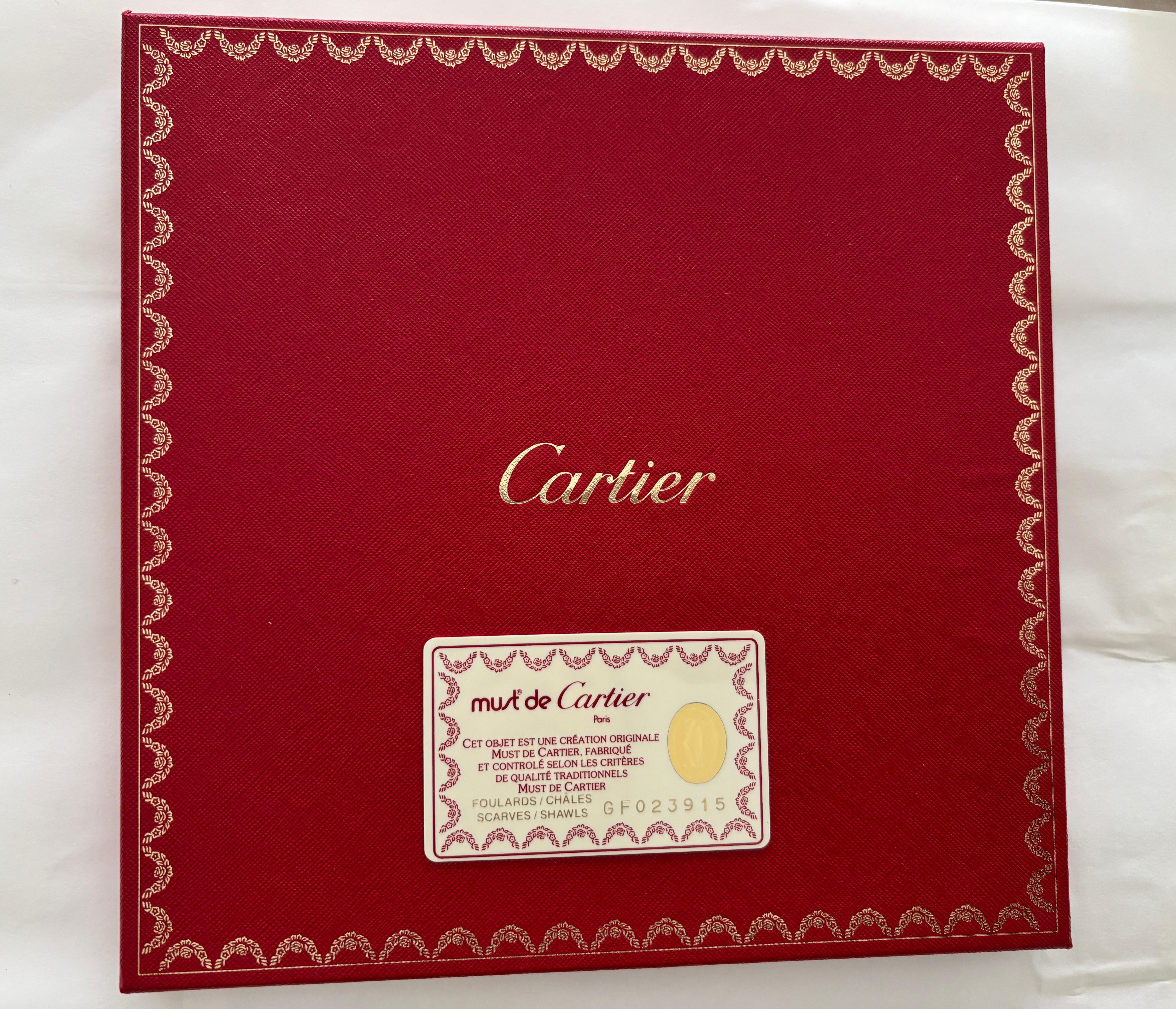 Women's or Men's CARTIER Paris Silk Scarf Panther Bracelets Jewellery in Box For Sale