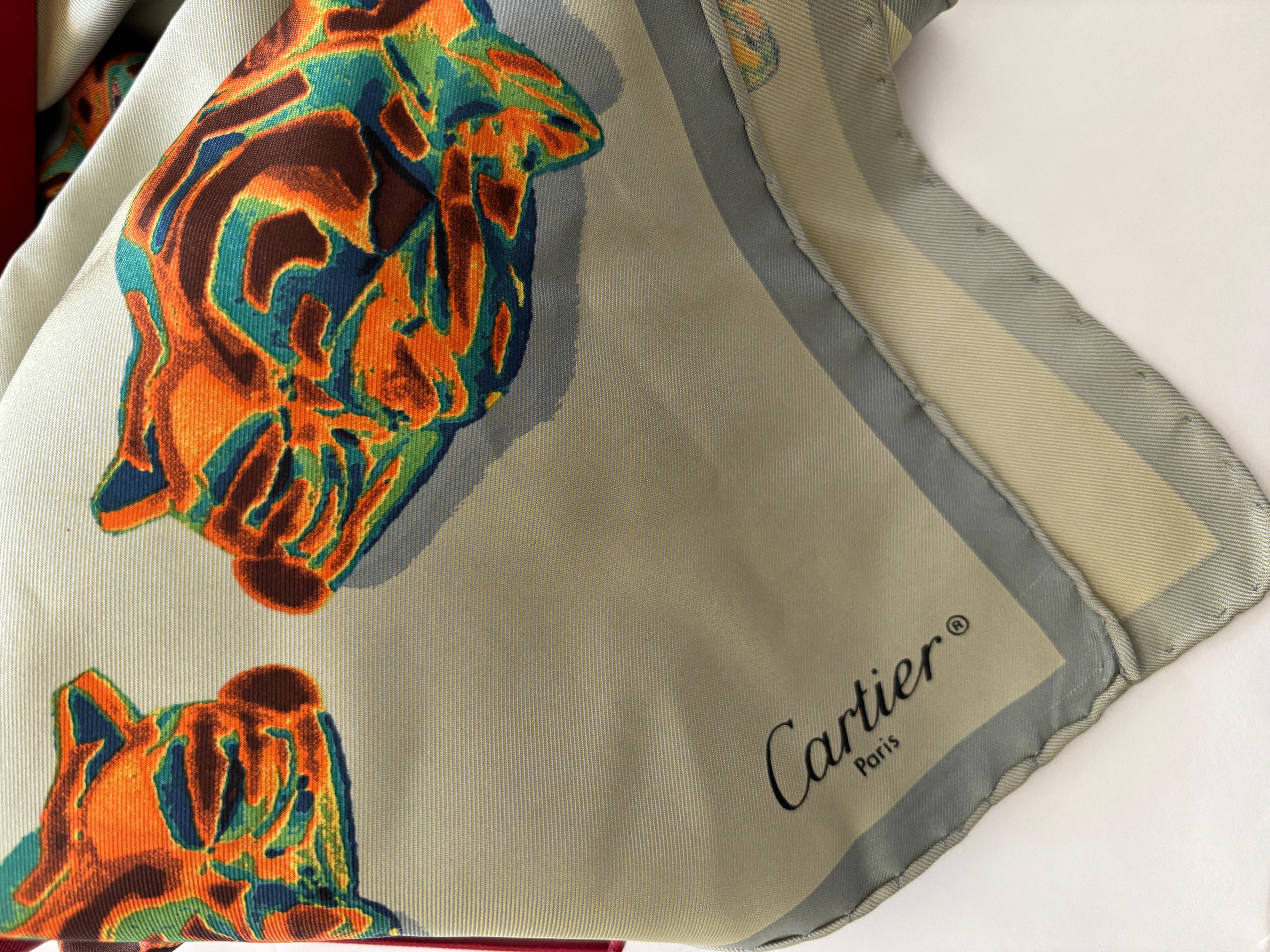 CARTIER Paris Silk Scarf Panther Bracelets Jewellery in Box For Sale 3