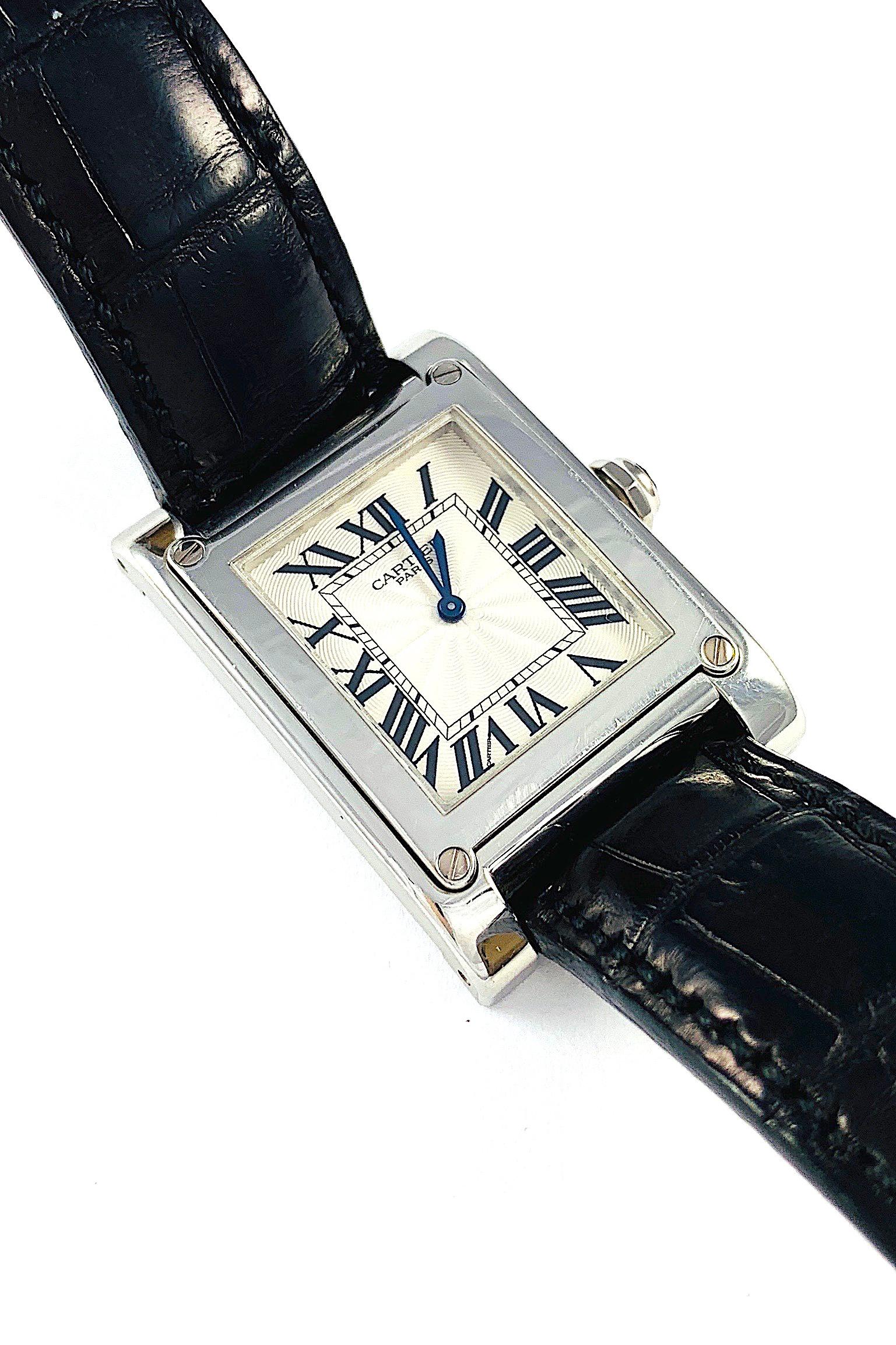 Women's or Men's Cartier Paris Tank A Vis Platinum Prive Manual Wind Watch For Sale
