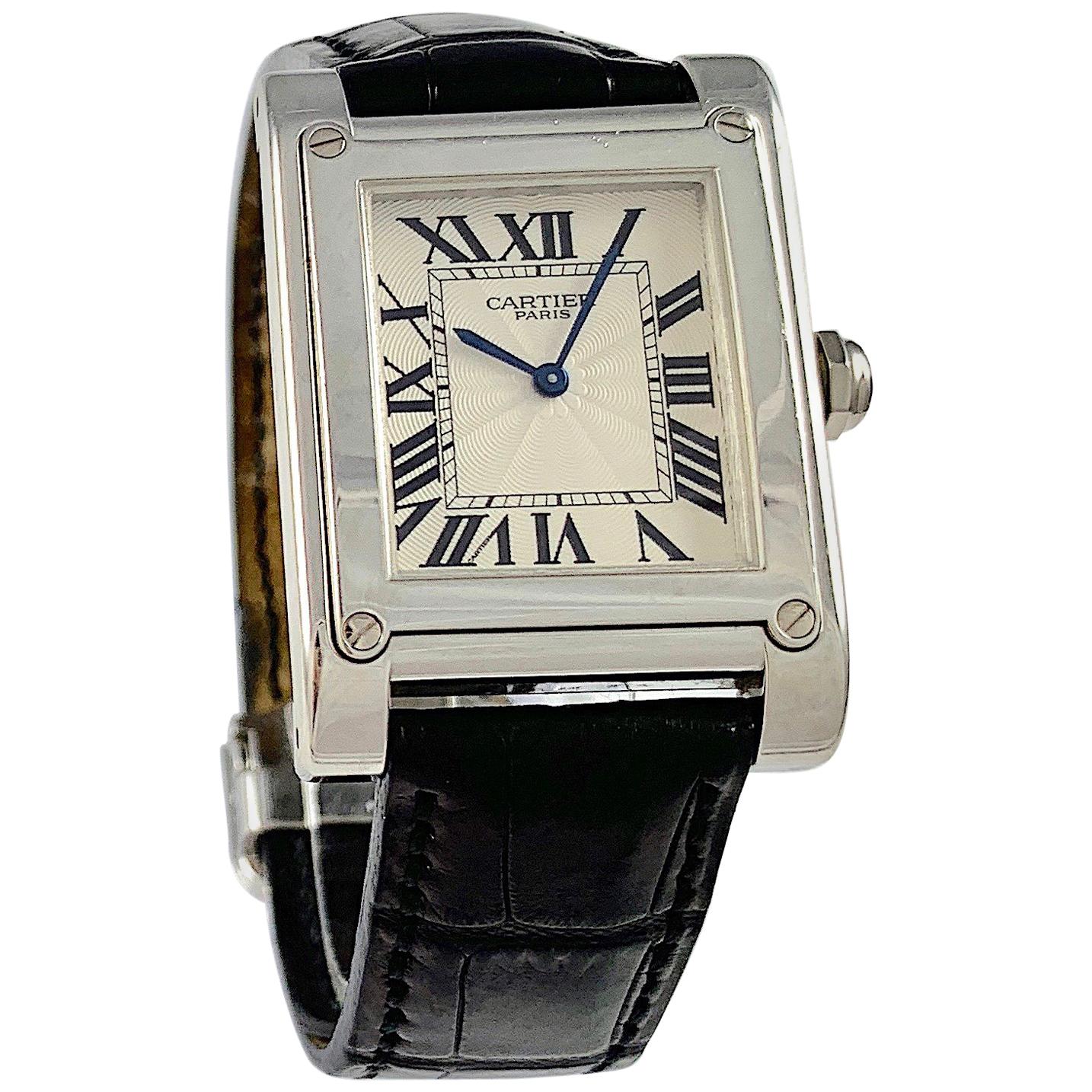 Cartier Paris Tank A Vis Platinum Prive Manual Wind Watch For Sale