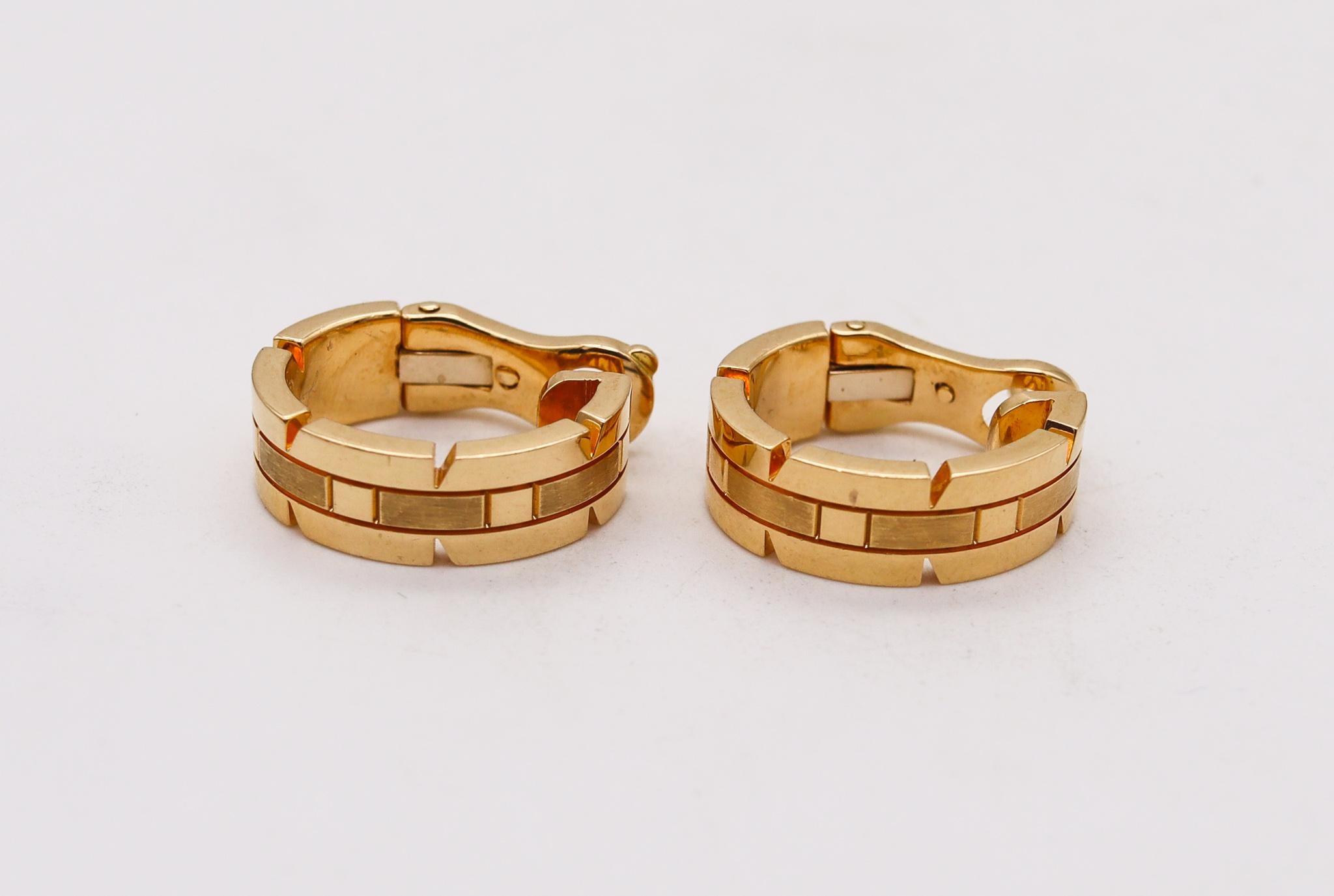 Contemporary Cartier Paris Tank Francaise Hoop Clips Earrings in Solid 18Kt Yellow Gold