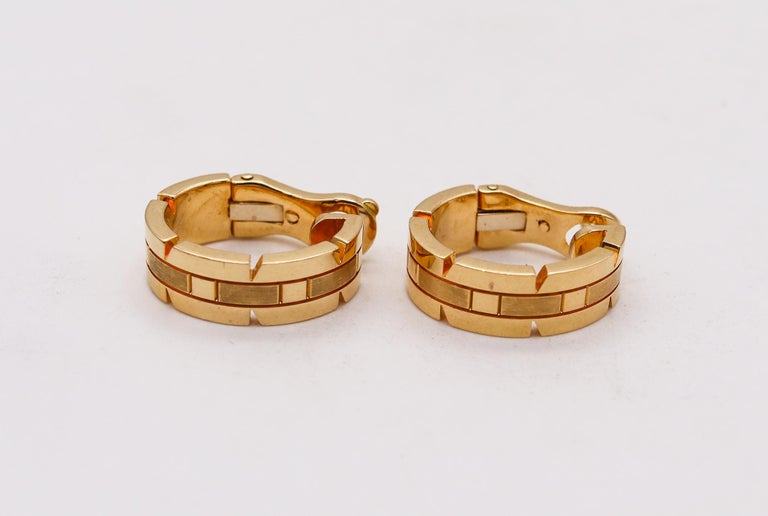 Contemporary Cartier Paris Tank Francaise Hoop Clips Earrings in Solid 18Kt Yellow Gold For Sale