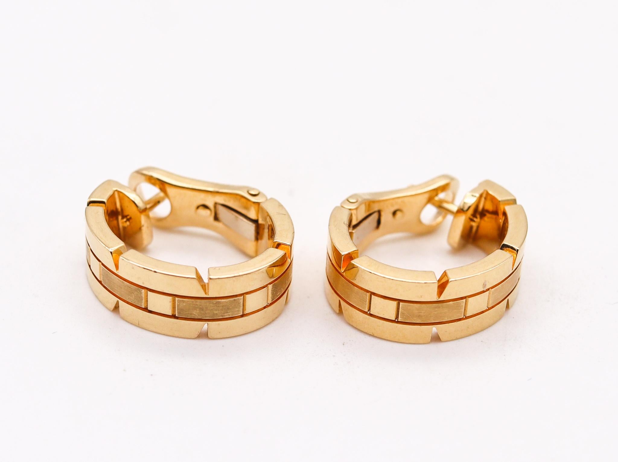 Cartier Paris Tank Francaise Hoop Clips Earrings in Solid 18Kt Yellow Gold In Excellent Condition In Miami, FL