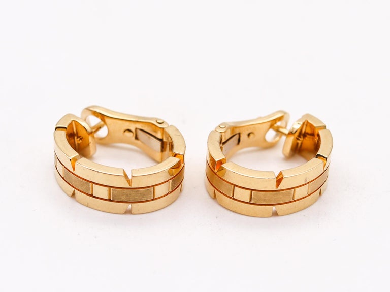 Cartier Paris Tank Francaise Hoop Clips Earrings in Solid 18Kt Yellow Gold In Excellent Condition For Sale In Miami, FL