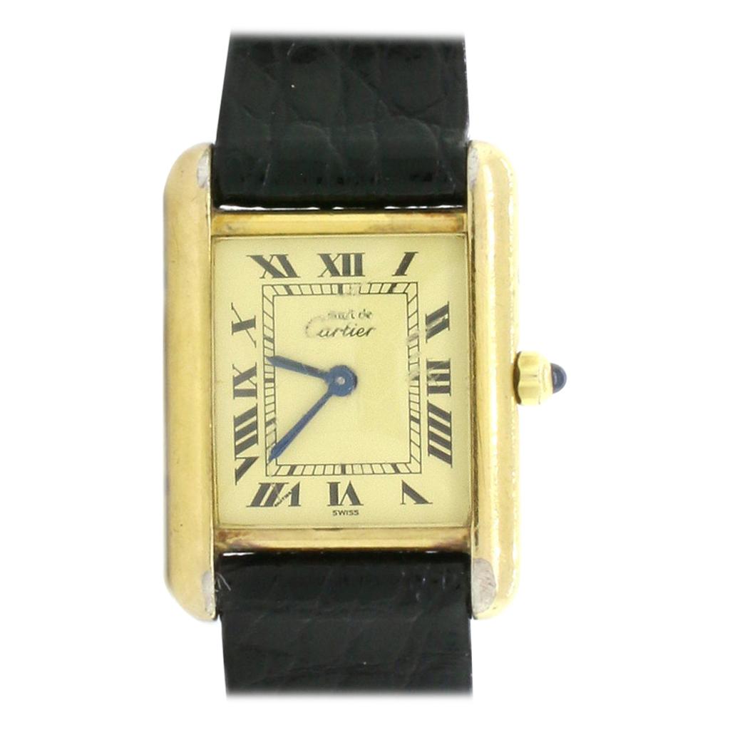Cartier Paris Tank Small Factory Champagne Roman Dial Ladies Watch 366001 For Sale