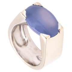 Retro Cartier Paris Tankissine Chevalier Ring in 18 Karat White Gold and Chalcedony