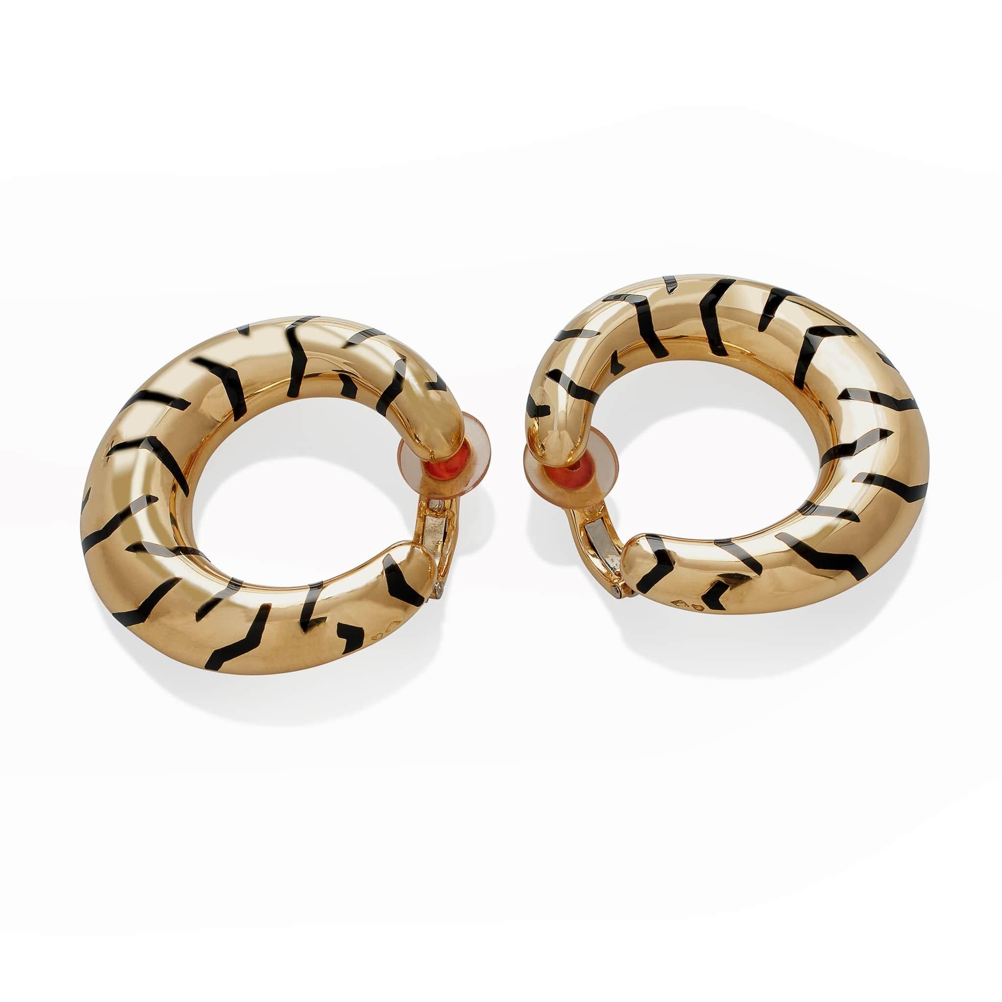 Women's or Men's Cartier Paris Tiger Stripe Hoop Earrings For Sale
