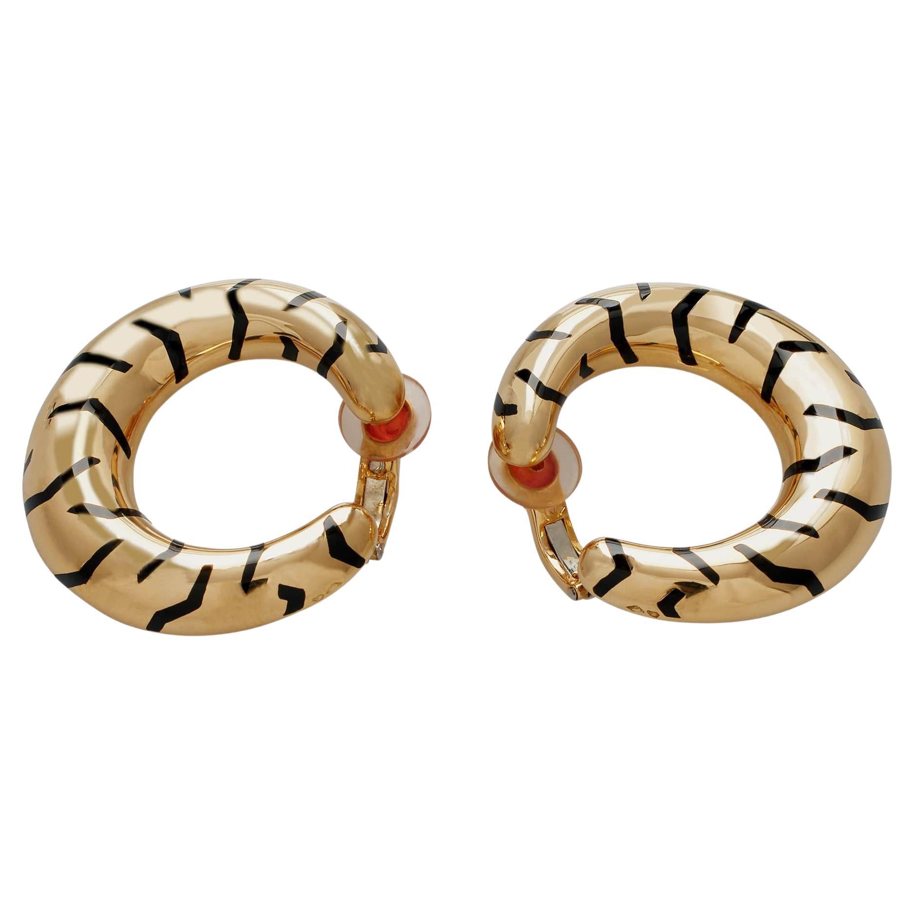 Cartier Paris Tiger Stripe Hoop Earrings For Sale