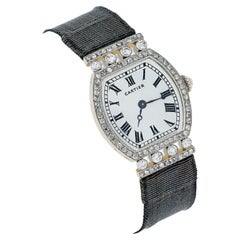 Cartier Paris “Tortue” Diamond and Grosgrain Wristwatch