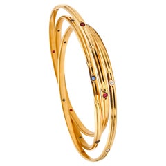 Cartier Paris Trinity Bangles 18Kt Gold with 1.23 Ctw Diamonds Sapphires Rubies