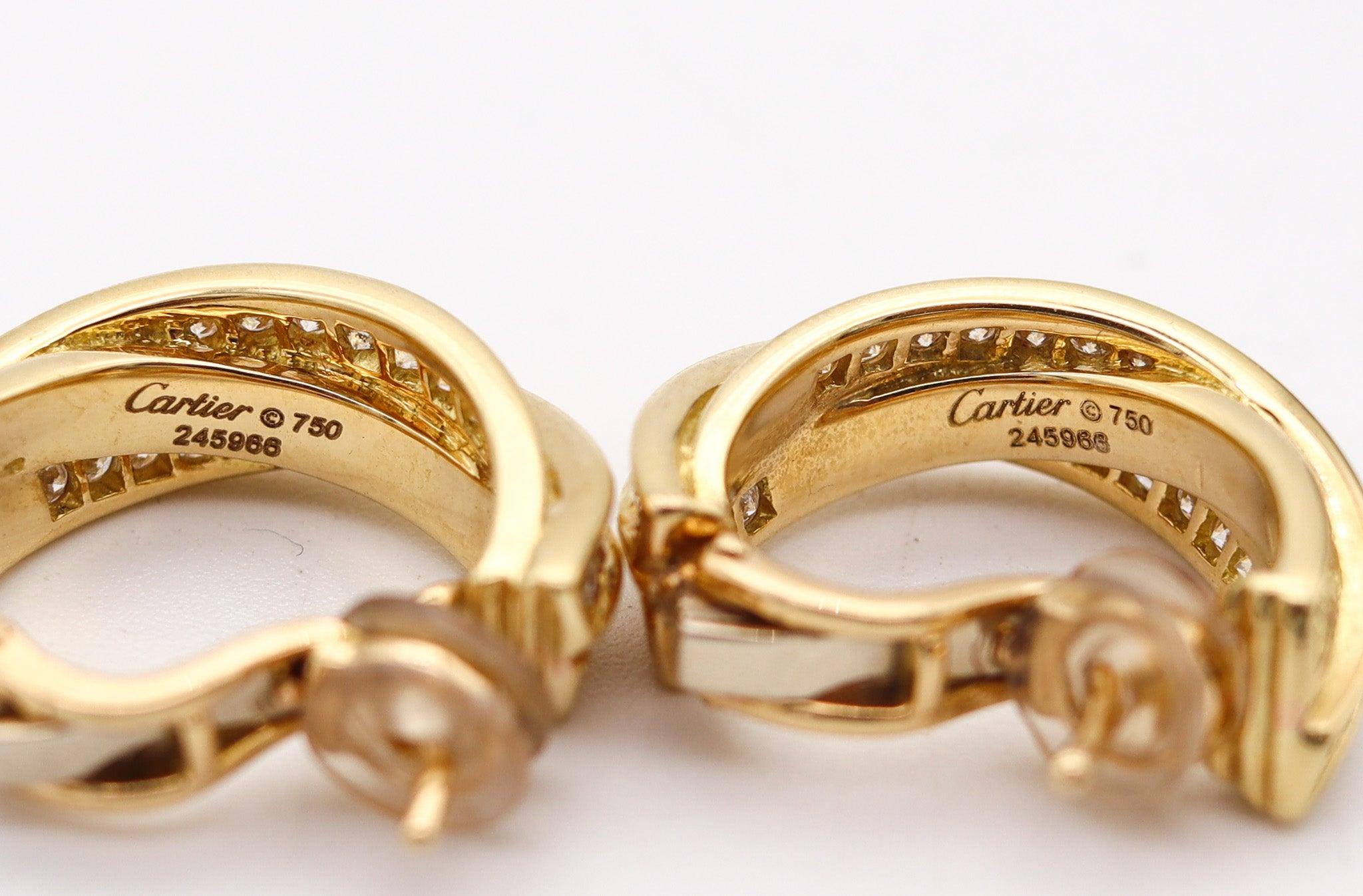 CARTIER Paris - Orecchini a trilogia in oro giallo 18Kt con 1,64 Cwt. Diamanti VVS In condizioni ottime in vendita a Miami, FL