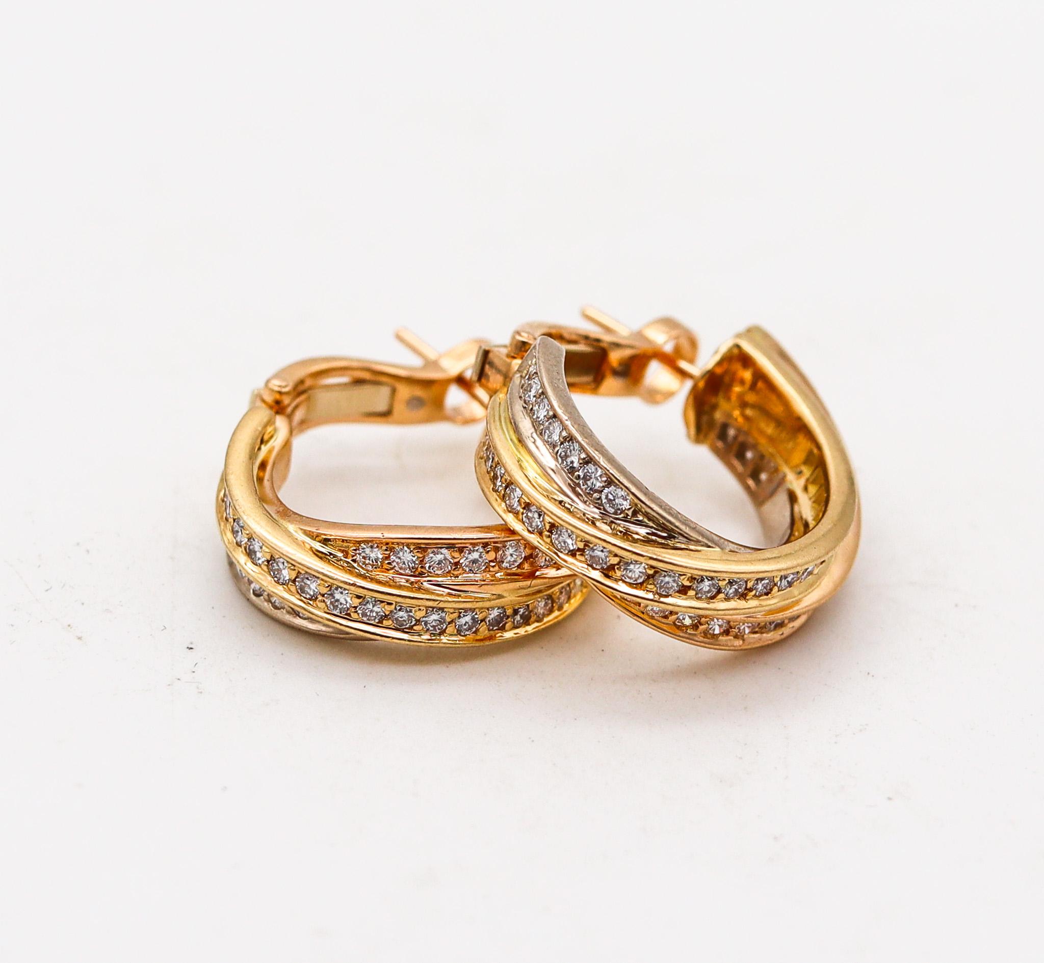 Modern Cartier Paris Trinity Earrings In 18Kt Yellow Gold With 2.07 Ctw In Diamonds