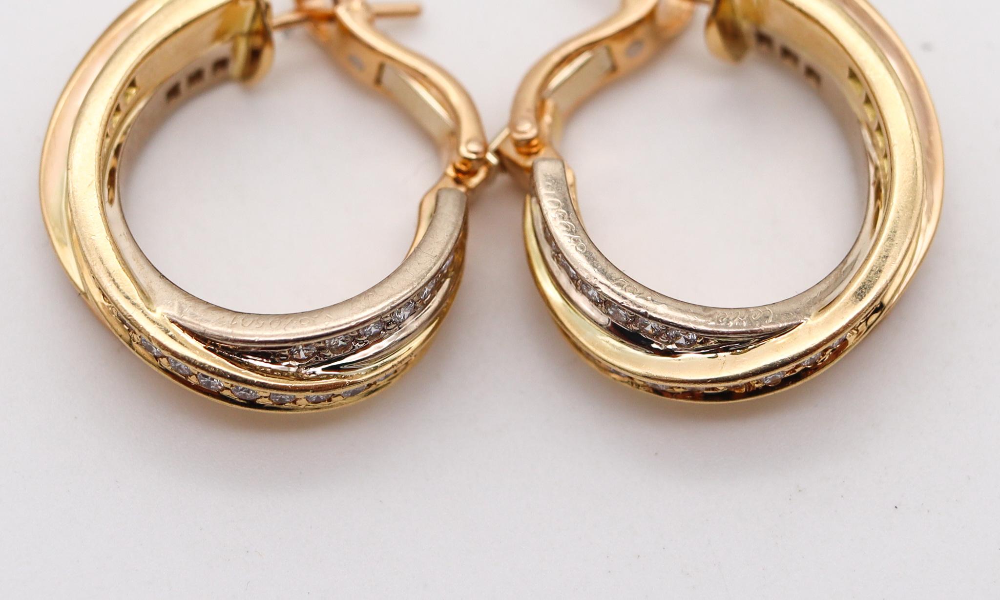 Cartier Paris Trinity Earrings In 18Kt Yellow Gold With 2.07 Ctw In Diamonds In Excellent Condition For Sale In Miami, FL