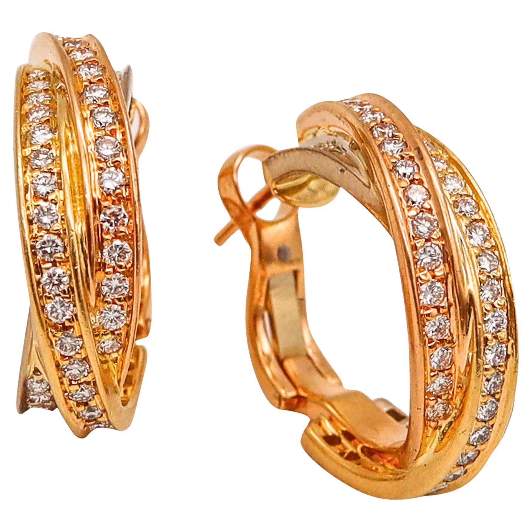 Cartier Paris Trinity-Ohrringe aus 18 Karat Gelbgold mit 2,07 Gesamtkaratgewicht in Diamanten im Angebot