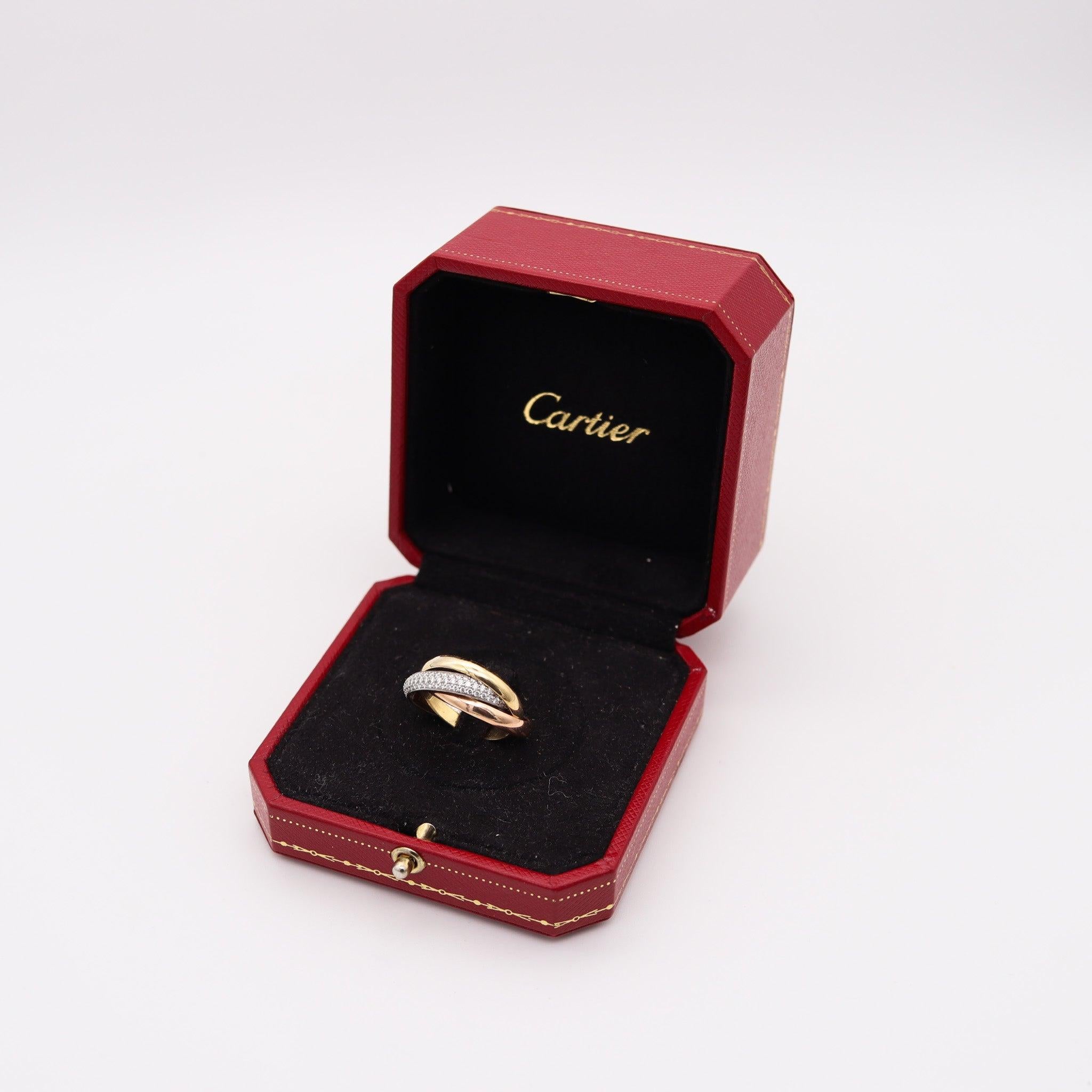Modernist CARTIER Paris Trinity Rollers Bands Ring 18Kt Gold With 1.10 Ctw Of VVS Diamonds For Sale