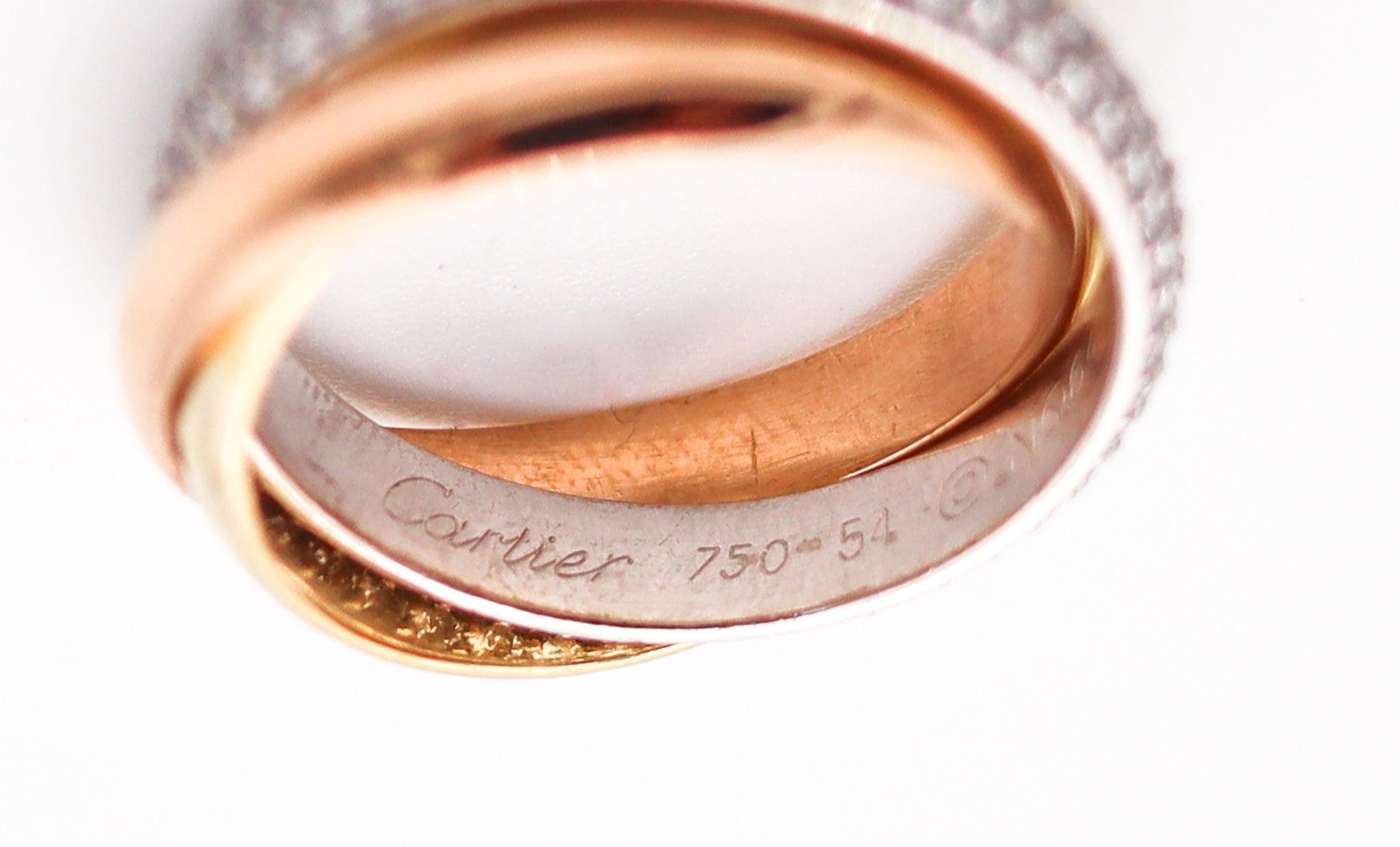 CARTIER Paris Trinity Rollers Bands Ring 18Kt Gold With 1.10 Ctw Of VVS Diamonds In Excellent Condition For Sale In Miami, FL