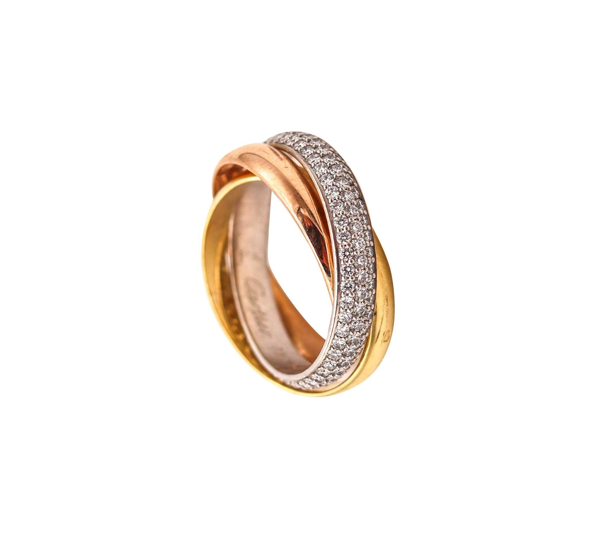 CARTIER Paris Trinity Rollers Bands Ring 18Kt Gold With 1.10 Ctw Of VVS Diamonds For Sale 1