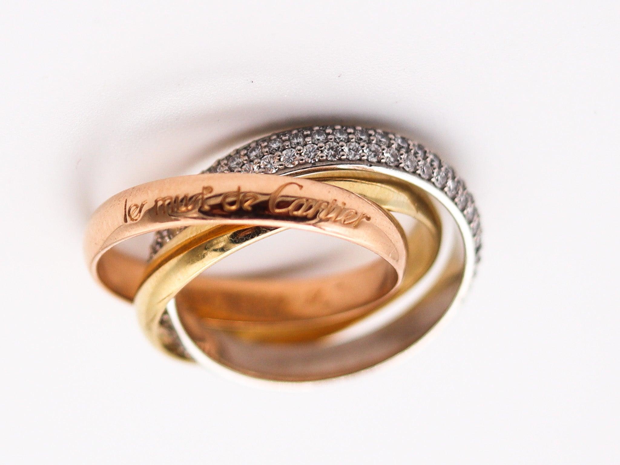 CARTIER Paris Trinity Rollers Bands Ring 18Kt Gold With 1.10 Ctw Of VVS Diamonds For Sale 2