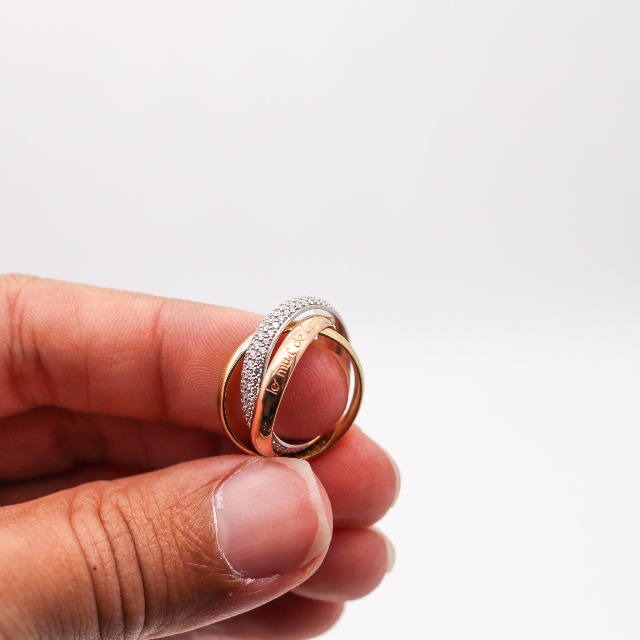 CARTIER Paris Trinity Rollers Bands Ring 18Kt Gold With 1.10 Ctw Of VVS Diamonds For Sale 3