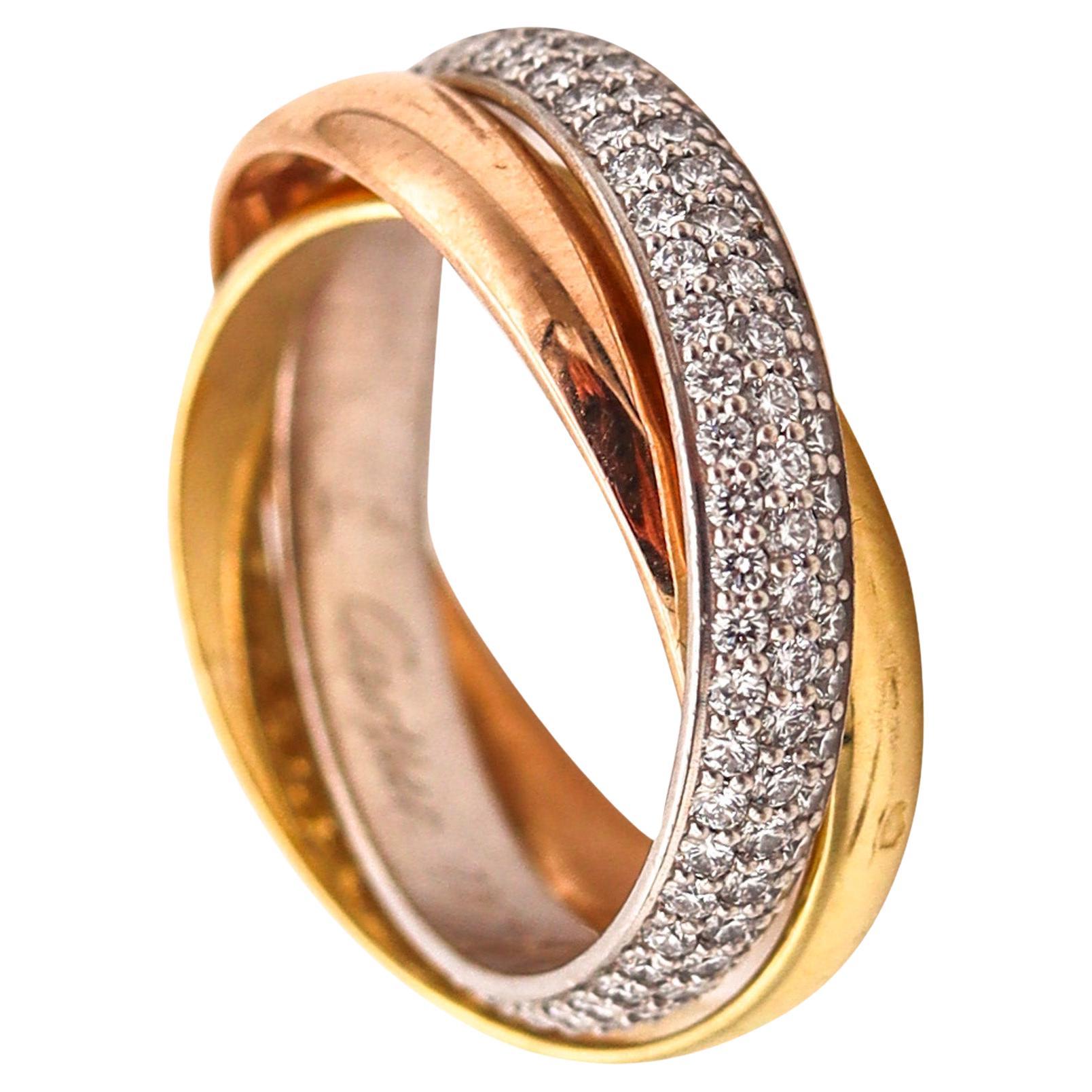 CARTIER Paris Trinity Rollers Bands Ring 18Kt Gold With 1.10 Ctw Of VVS Diamonds