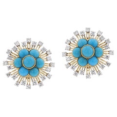 Orecchini floreali con cabochon di turchese di Cartier Paris, 18k e platino